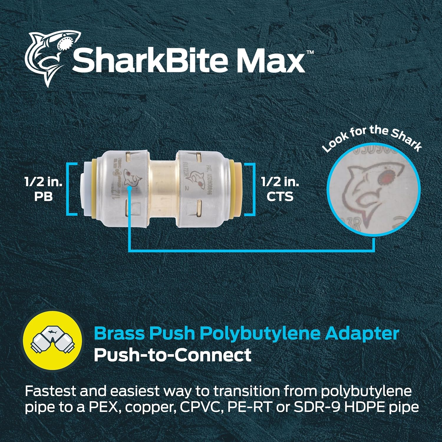 Sharkbite Max 1/2 Inch Polybutylene Transition Coupling, Push to Connect Brass Plumbing Fitting, PEX Pipe, Copper, CPVC, PE-RT, HDPE, UR4008A image number 4