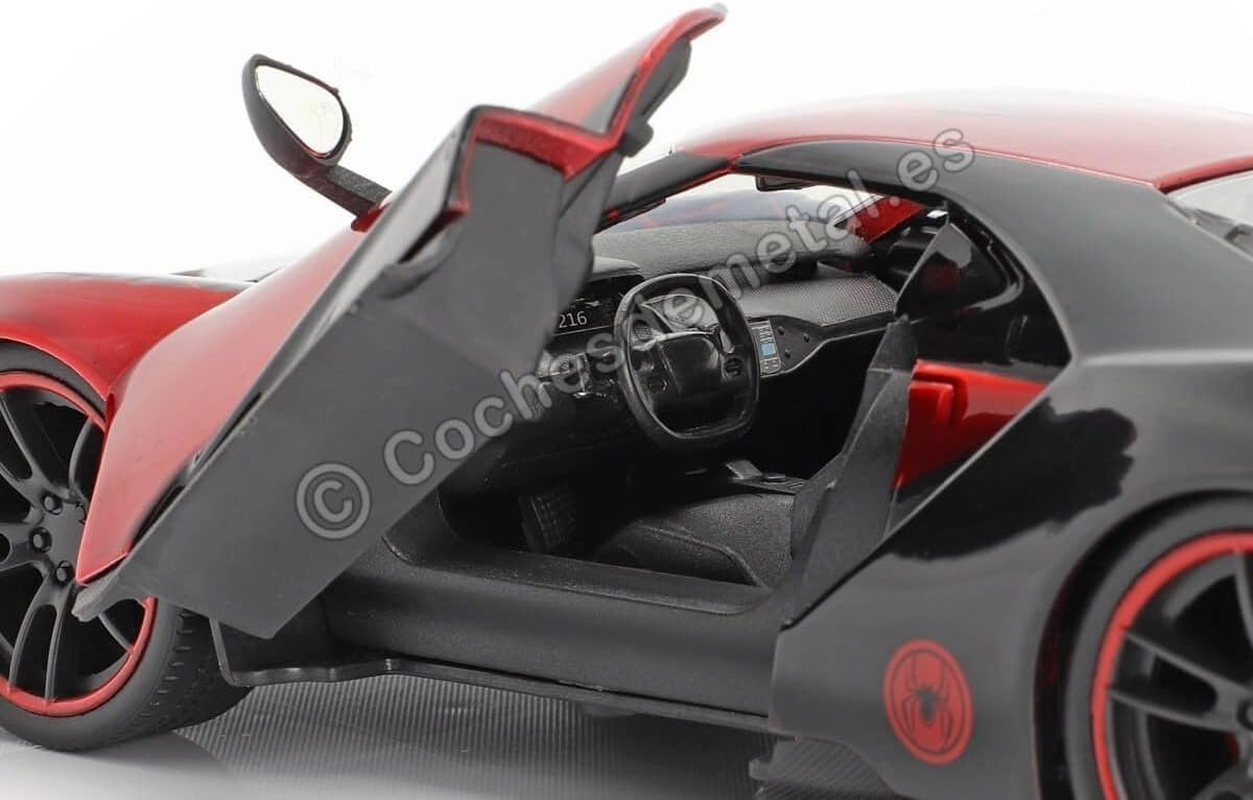 Jada 1:24 Diecast 2017 Ford GT with Miles Morales Figure,Black and Red