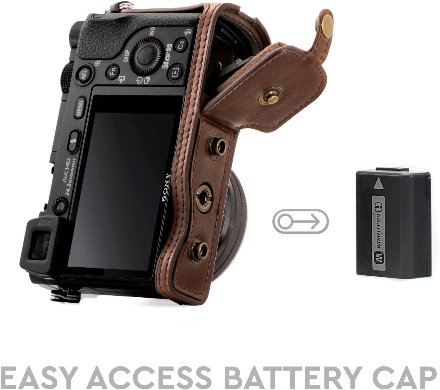Megagear MG407 Sony Alpha A6300, A6000 (16-50 Mm) Ever Ready Leather Camera Case and Strap - Dark Brown - Gray image number 5