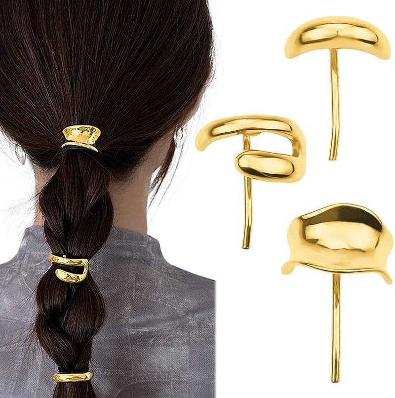 3Pcs Metal Ponytail Cuff Hair Tie Ponytail Holder Hair Clip Barrettes,Metal Ponytail Holder Hair Clip,Metal High Ponytail Buckle Hair Clip,Ponytail Holder Hair Clip High Ponytail Buckle Clips,Gold