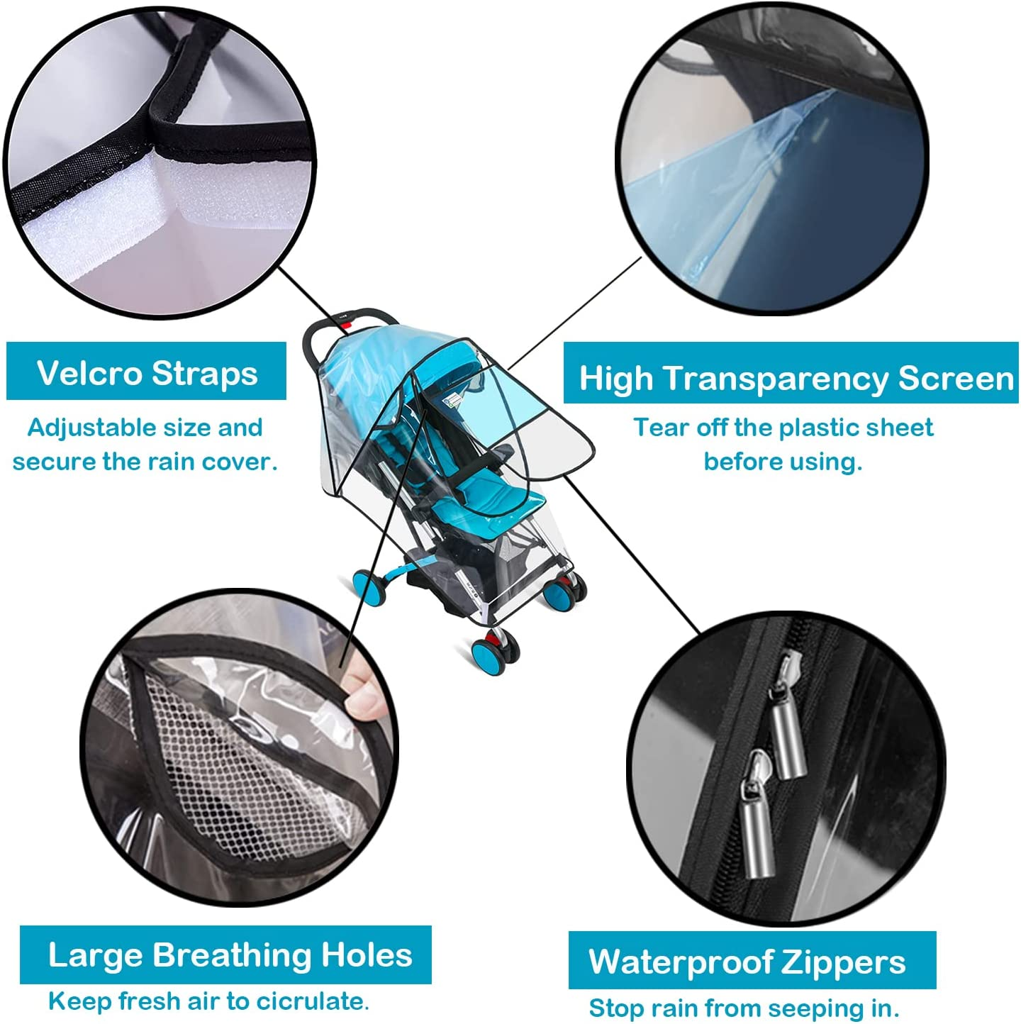 Stroller Rain Cover, Universal Stroller Accessory Waterproof Rainproof Windproof Baby Travel Weather Shield Thick & Durable Air Vents Prevent Rain Snow Dust Sun Toddler Stroller Clear Visibility Outdoor