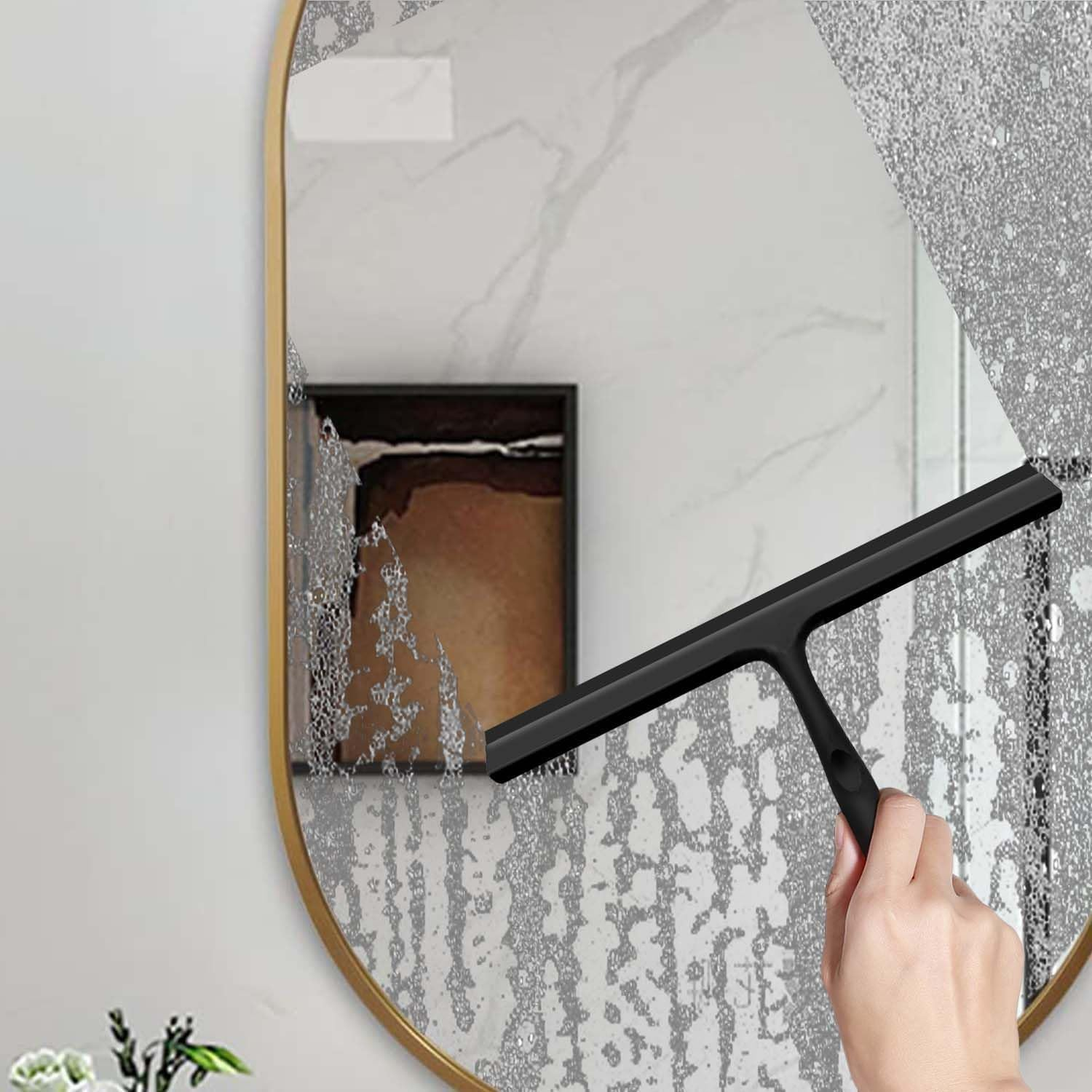 Ecooe Silicone Shower Squeegee with Hanger, 8 Inches Shower Glass Cleaner Wiper, Black Window Squeegee Scraper with Stainless Steel Core for Home Bathroom Kitchen Car Glass Doors image number 3