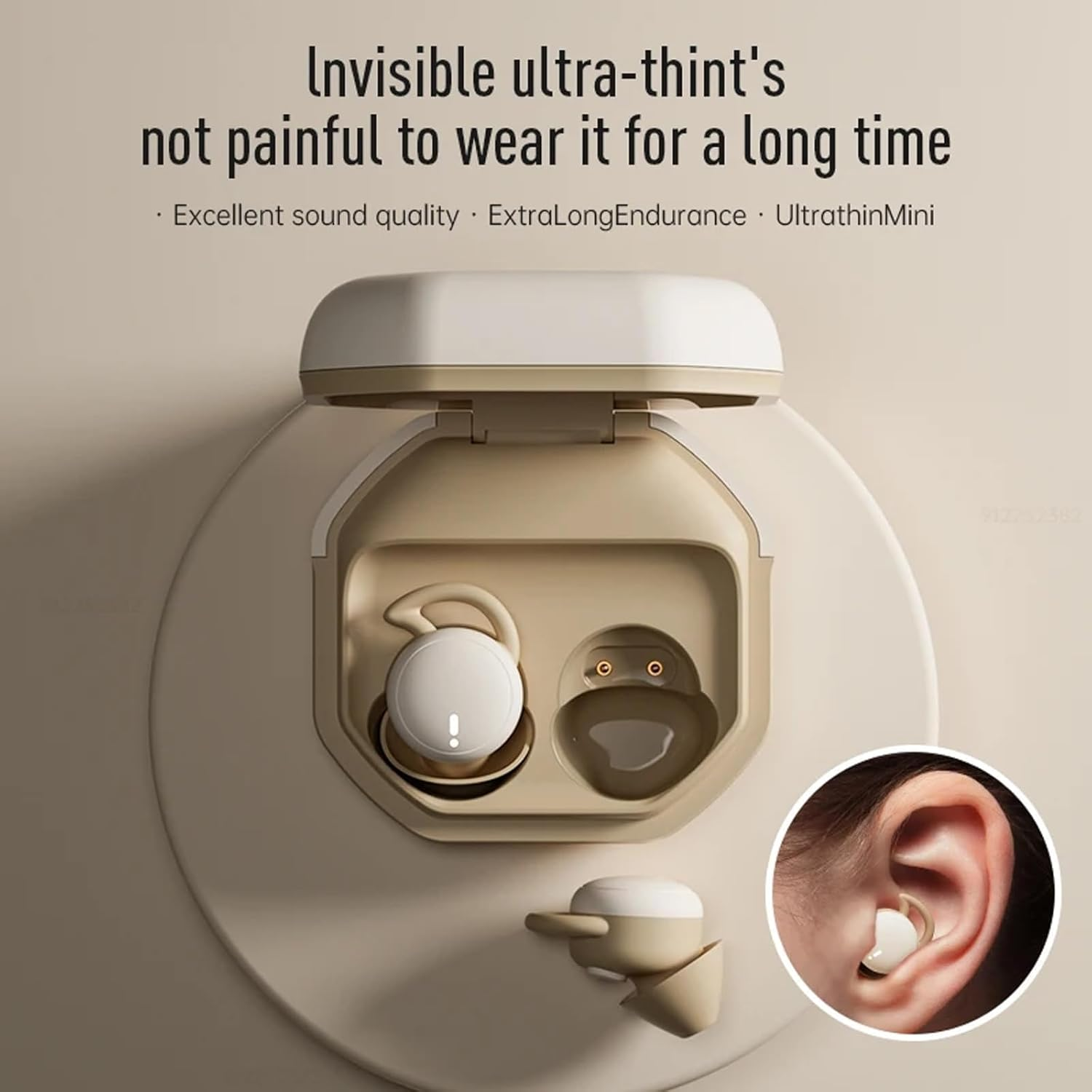 Xmenha Mini Bluetooth Headphones In-Ear Earphones Invisible Smallest Wireless Headphones for Sleeping for Small Ears Kids Side Sleepers Sports with Charging Case for Iphone Android Beige image number 3