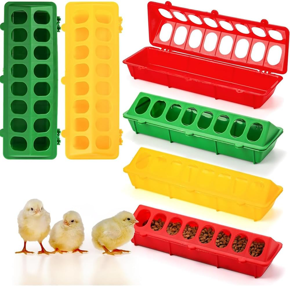 6-Pack Plastic Small Poultry Feeders, Chicken Feeding and Drinking Dispensers, Spill-Proof Feeding Trays with Flip Lids and Holes for Pigeons, Quail, Small Birds, Ducks and Chickens image number 3