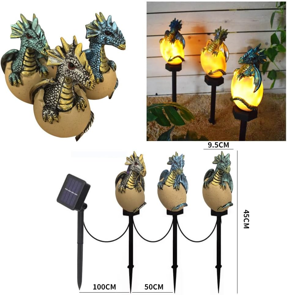 YZYOE 3 Pack Solar Energy Dragons Pet Light, Garden Decoration Resin Cute Animal Ground Lamp,Wireless Dusk to Dawn LED Sconce Lights Waterproof. image number 1