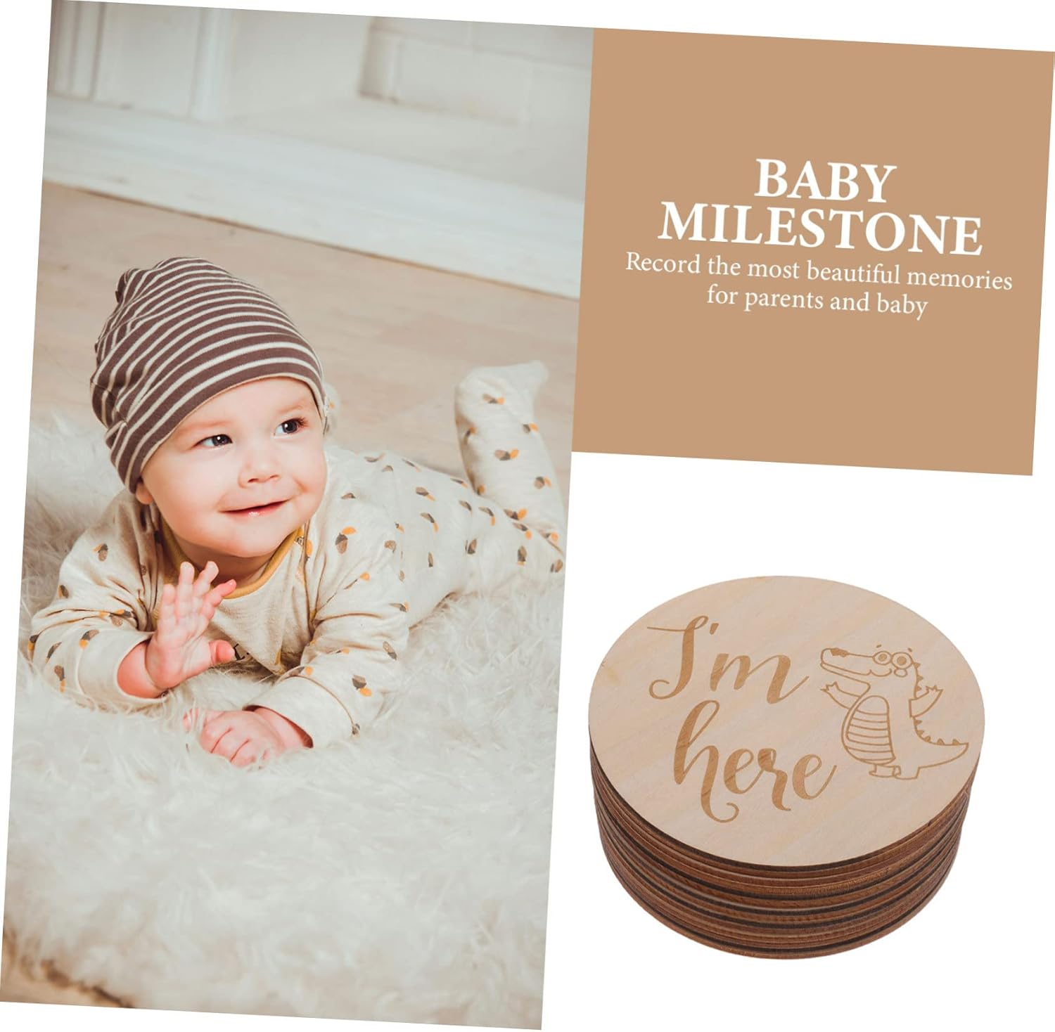 ERINGOGO 1 Set Milestone Cards Wooden Monthly Milestone Marker Discs for Newborn Photography for Showers And image number 5