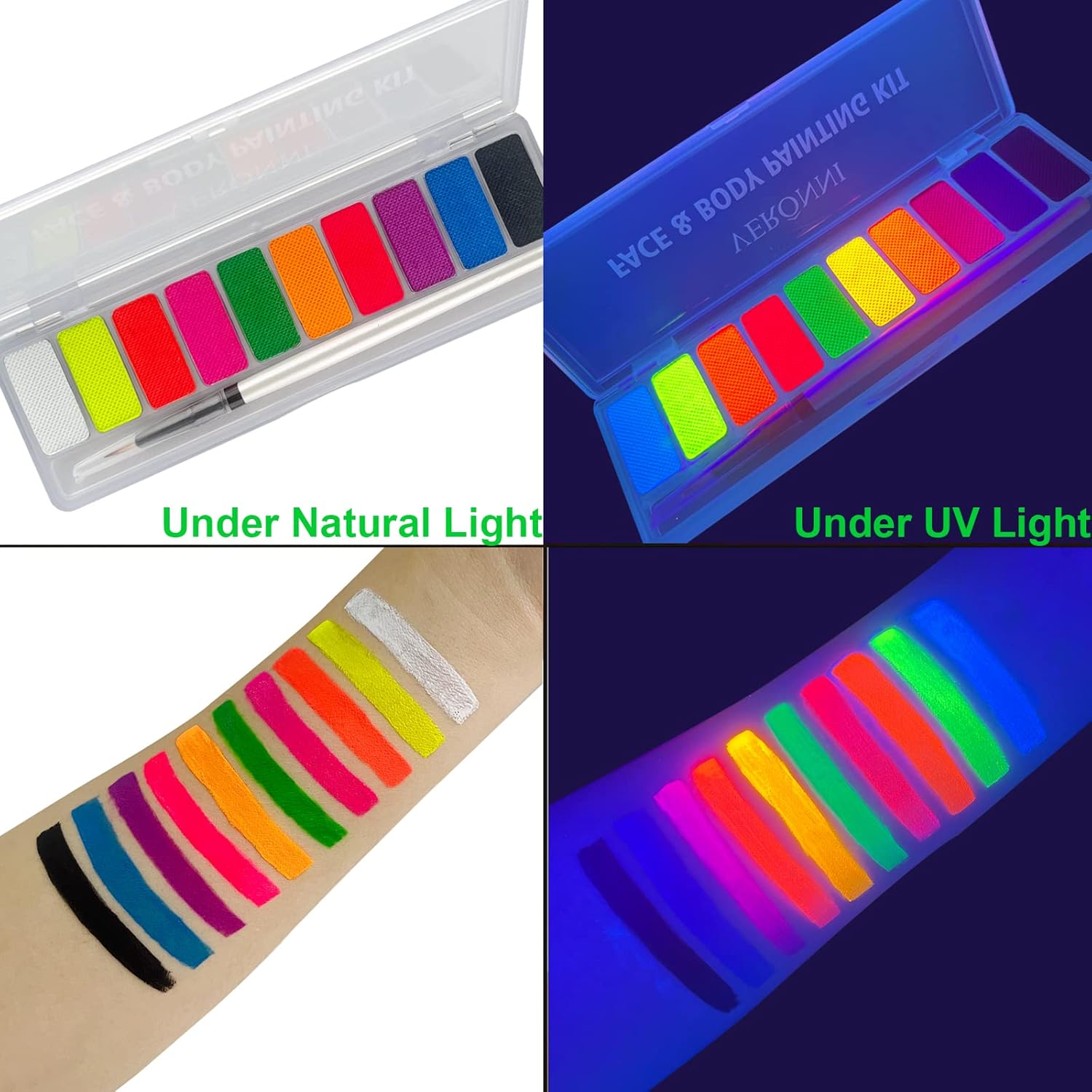 VERONNI Water Activated Eyeliner Palette, Matte and UV Glow Graphic Eyeliner,Highly Pigmented Face Body Paint Makeup,With Eye Liner Brush&hellip; (01) image number 1