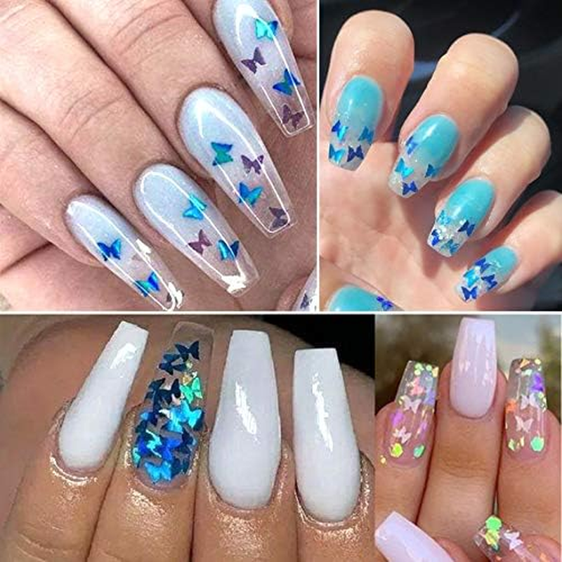 CHANGAR Butterfly Nail Art Glitter Sequins, 3D Laser Butterfly Nail Decals Sticker Holographic Nail Sparkle Glitter for Manicure Make up DIY Decals Decoration image number 2