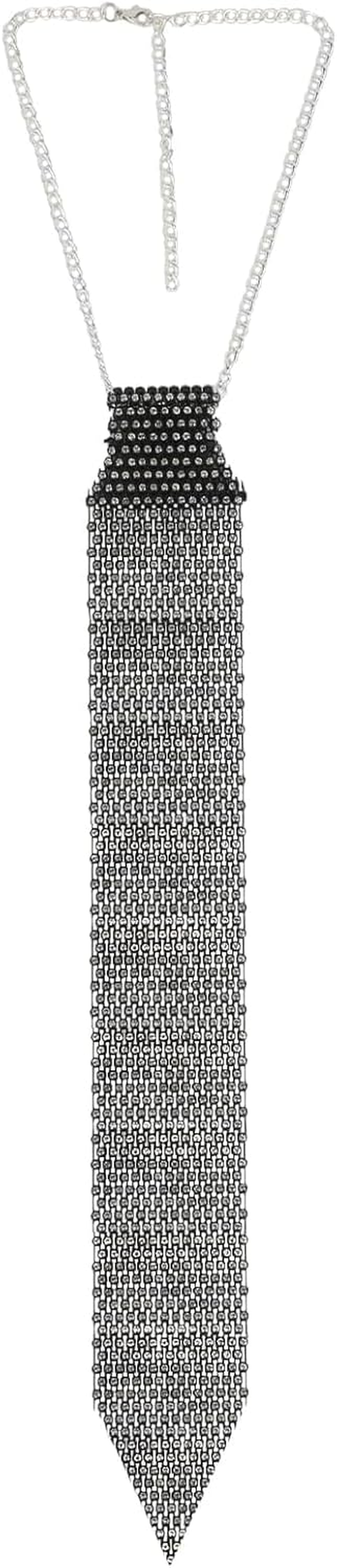 Sparkling Sequin Mesh Neck Tie Long Diamond Necktie Narrow Scarf Crystal Choker Neckerchief Party Club Costume for Women Men image number 3
