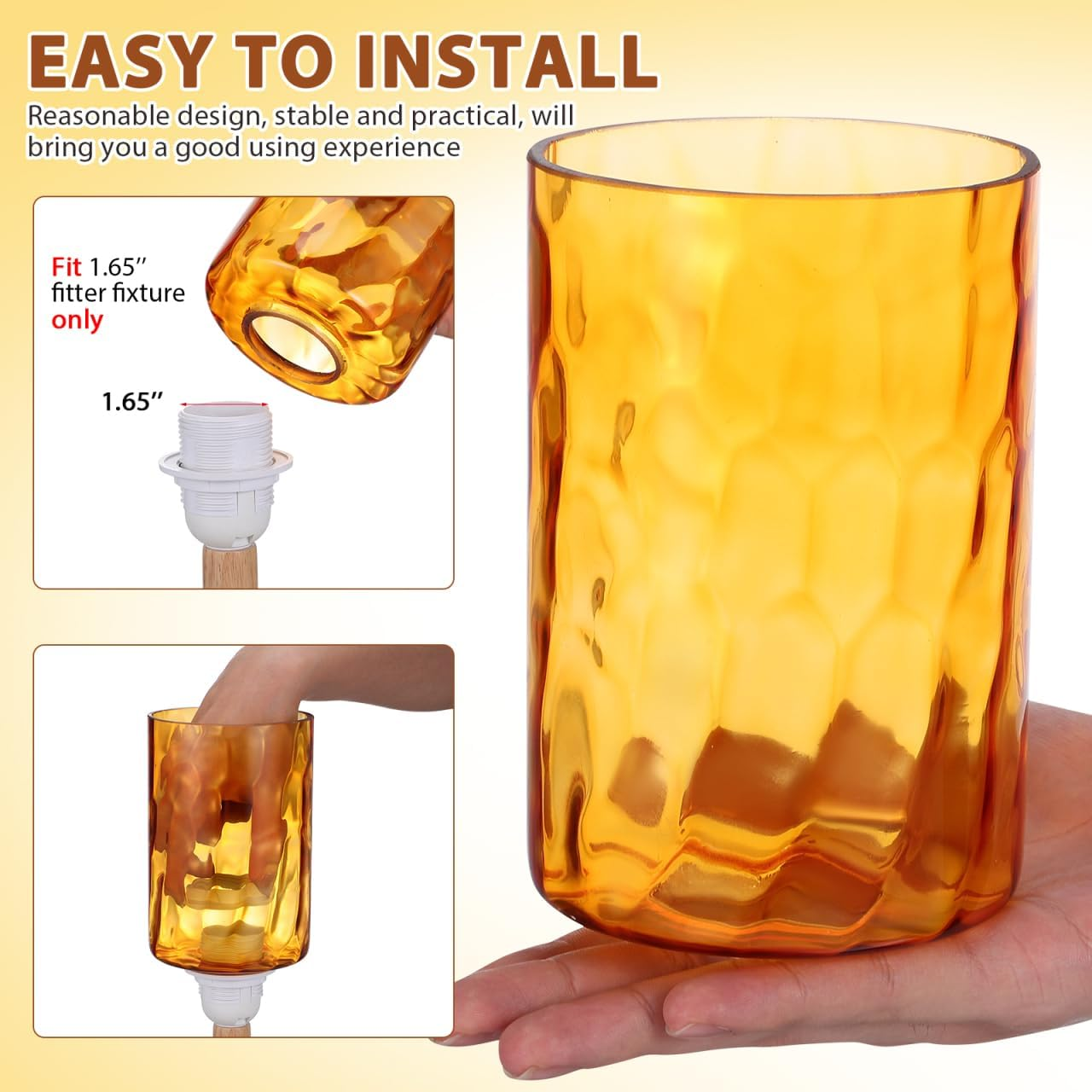 SHERCHPRY Stone-Patterned Small Lampshade Decorative Glass Lamp Shade Replacement for Pendant and Floor Lights Clear Cylinder Design for Living Room Bedroom Lighting 4X4 Inches image number 5