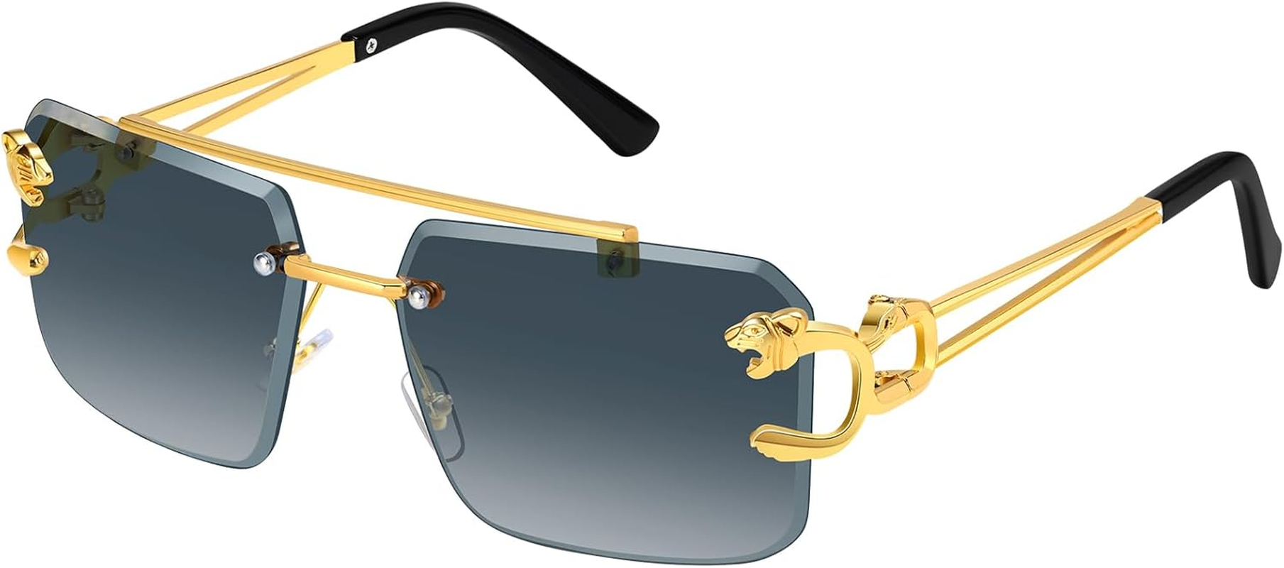 Kepoita Rimless Sunglasses for Men Square Fashion Shades Tinted Lens Metal Frameless Rectangle Y2K Glasses UV400, A:Gold Frame Double Grey, Suitable for All Face Shapes image number 5