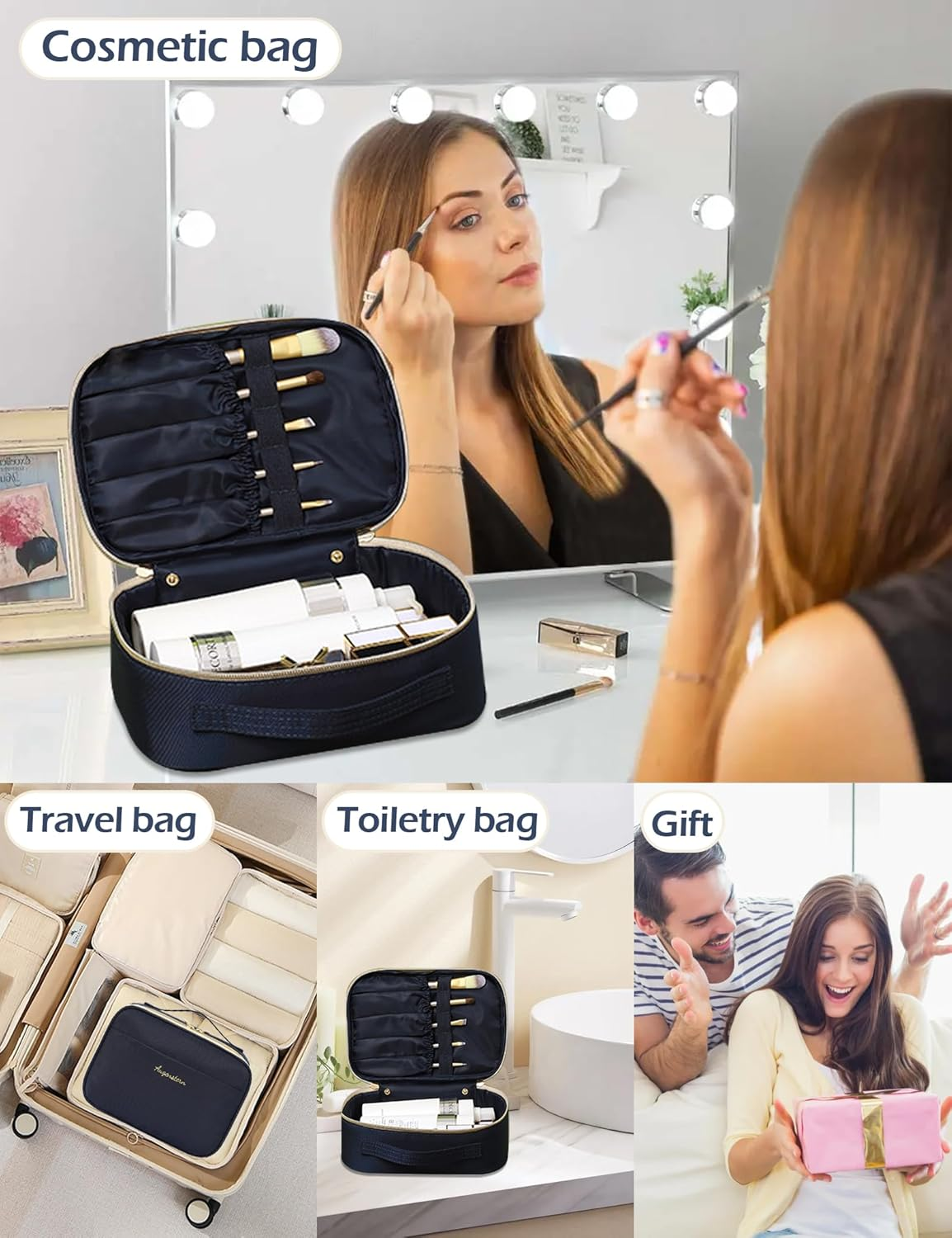 Travel Makeup Bag, Portable Cosmetic Bag, Toilet Bag, Fashionable and Detachable, Large Capacity Handheld Makeup Storage Bag Toiletry Jewelry Accessories for Women Girls, Traveler (Blue) - Blue image number 2