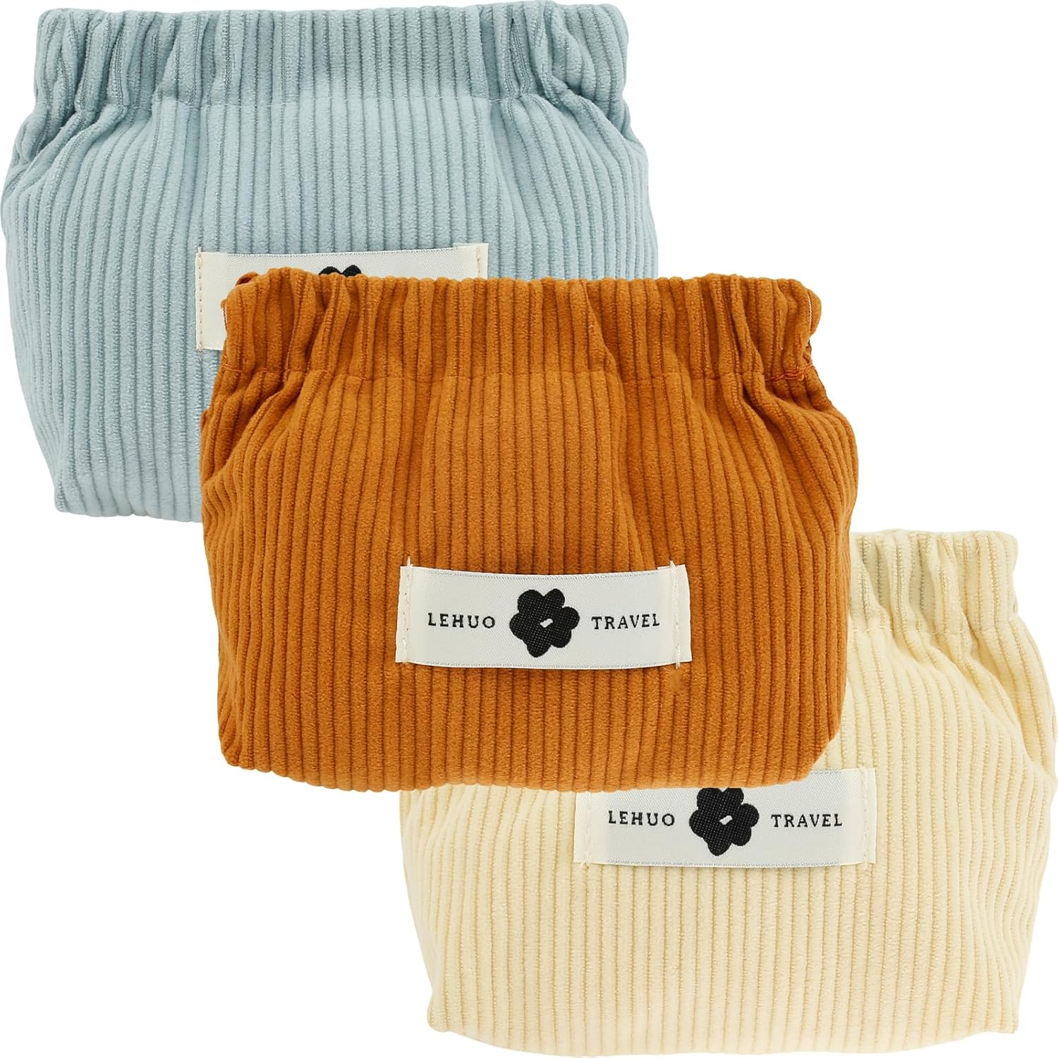 ZLHETWT 3Pcs Corduroy Elastic Hair Tie Organizer - Corduroy Elastic Storage Bag Pouch - Pocket Cosmetic Bag Squeeze Top - Hair Accessory Organizer for Women Girls 12X13X5Cm (Combination 2)