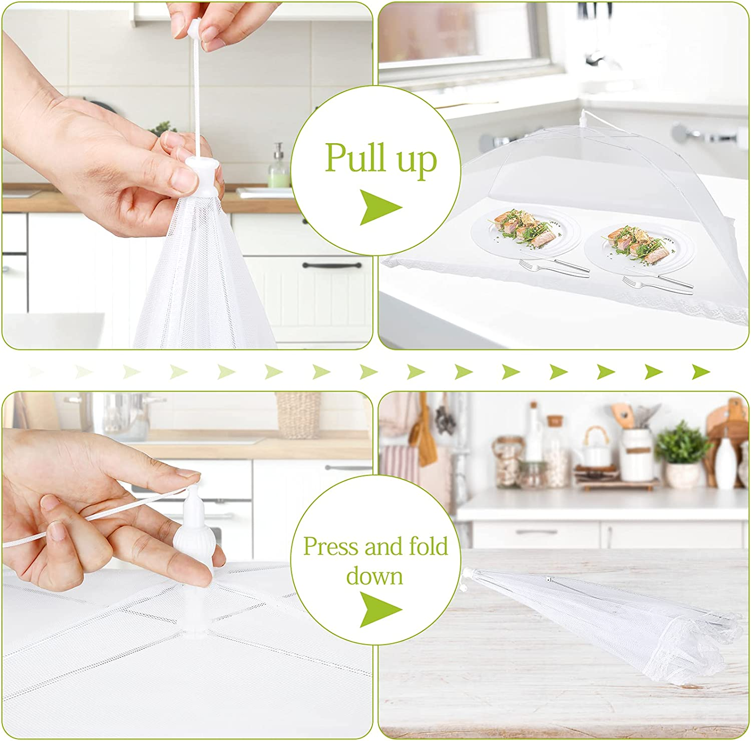 Food Cover Food Tent Set, 2 Extra Large 40"X24" and 6 Standard 17"X17" Mesh Food Covers for Outside, 8 Pack Collapsible, Reusable Pop-Up Umbrella Food Nets for Picnics, Outdoor Camping, Parties, BBQ image number 3