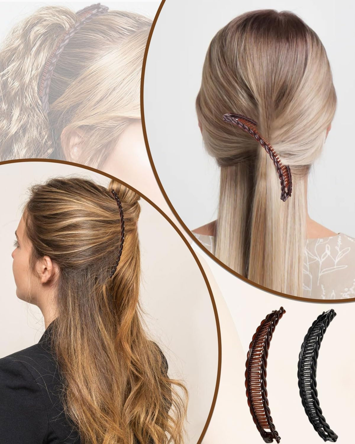 BPTRKOM Set of 2 Banana Clip Hair Clips for Women - Invisible Hair Clip for Long Hair with Extra Hold - Hair Accessories Clips in Black Brown - Skin-Friendly Plastic for Everyday and Evening Look image number 1