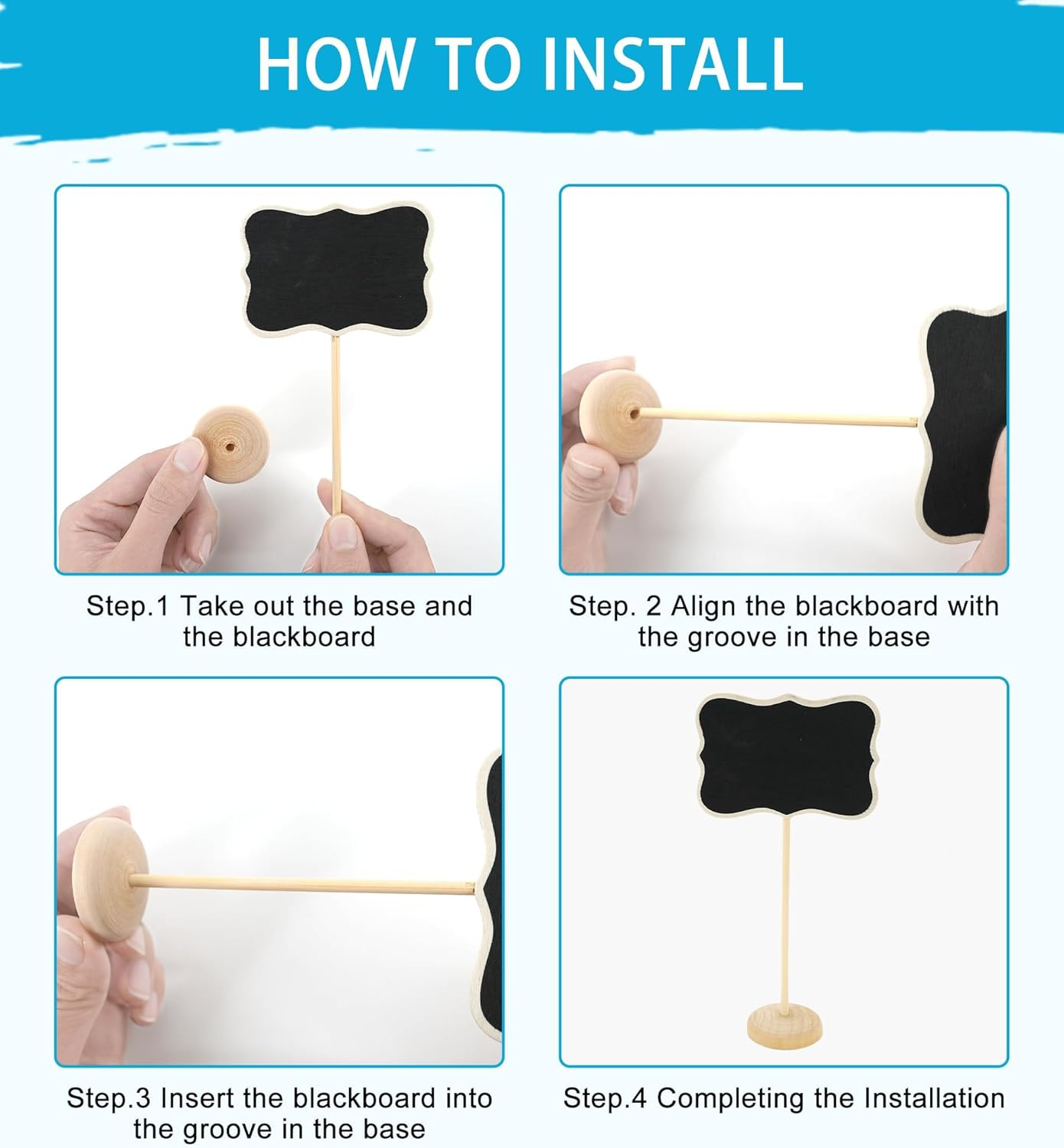 15Pack Wood Mini Chalkboard Signs with Support Easels, Place Cards, Small Wave Rectangle Chalkboards Blackboard for Message Board Signs, Weddings, Birthday Parties, and Special Event Decorations image number 2