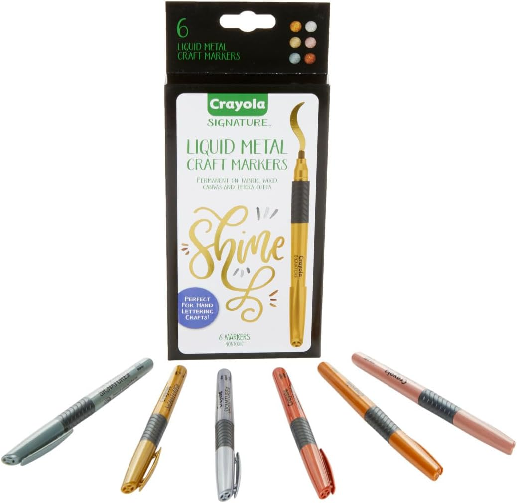 CRAYOLA Marker Signature 6Ct Liquid Metal Markers, Permanent Art Makers, Metallic Shine, 6 Shimmering Colours, Perfect for Hand Lettering Crafts., Metallic (58 6702) image number 4