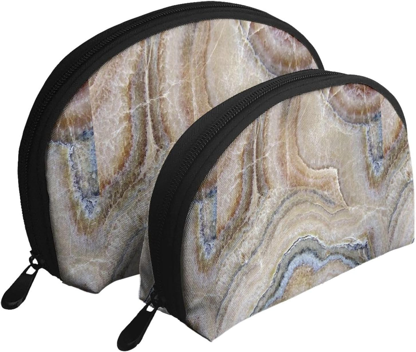 Cozimangoe Coin Pouch Makeup Bags Set, 2 Piece Shell Shape Cosmetic Bag with Pockets for Daily Travel Handbag Lipstick Keys Toiletry, Personalized Onyx Stone Pale Blue Print image number 5