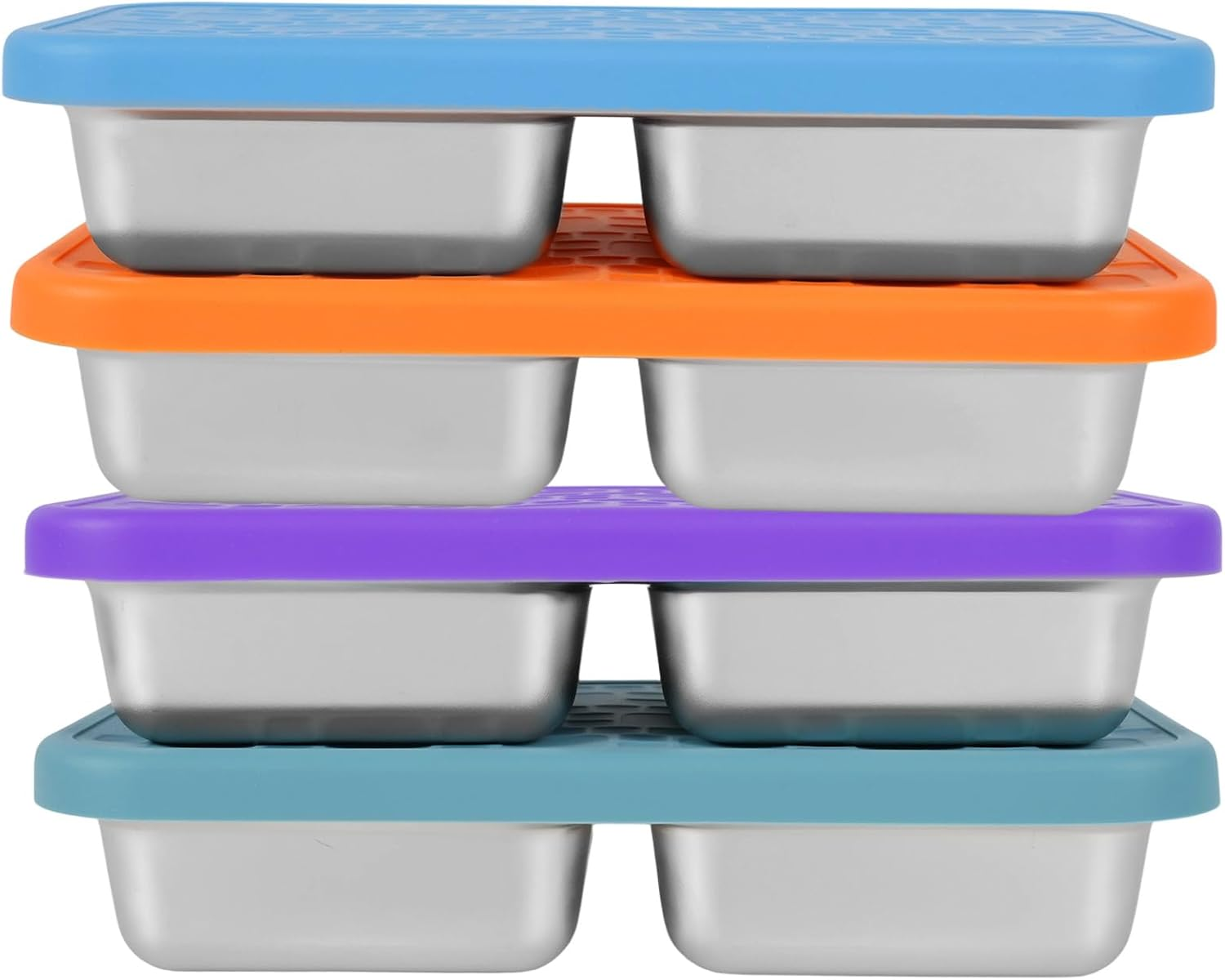 6/4/2 Pcs Stainless Steel Snack Container, Reusable Food Storage Container with Silicone Lid, Divided Snack Box for Kitchen Snacks Dips Take Out Travel and Outdoor Camping (4Pcs)