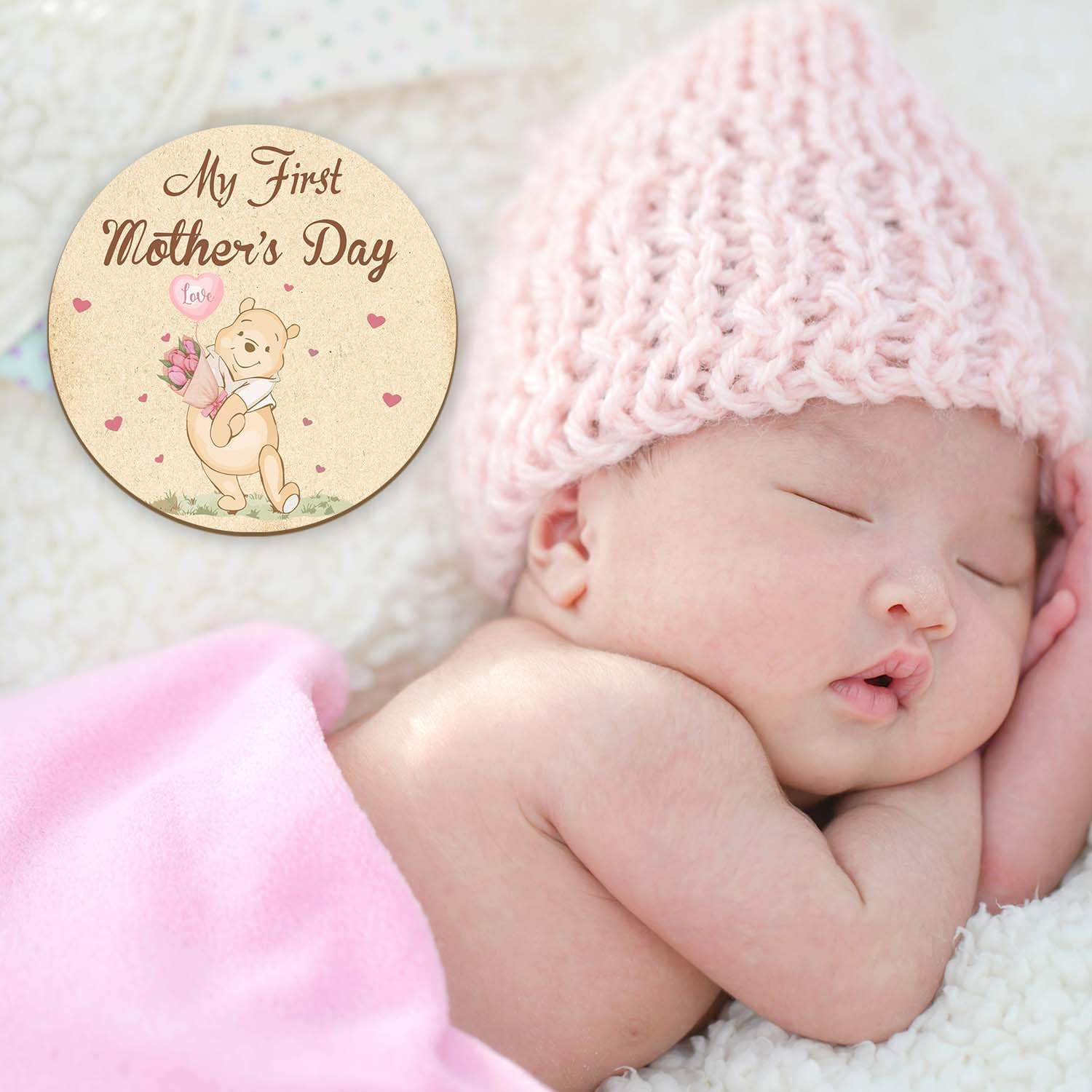 Alodr Winnie 6PCS My First Holiday Milestone Signs, Winnie My First Holiday Baby Milestone Wooden Double, the Pooh Deck Wooden Discs Announcement Sign,Winnie Gifts image number 1