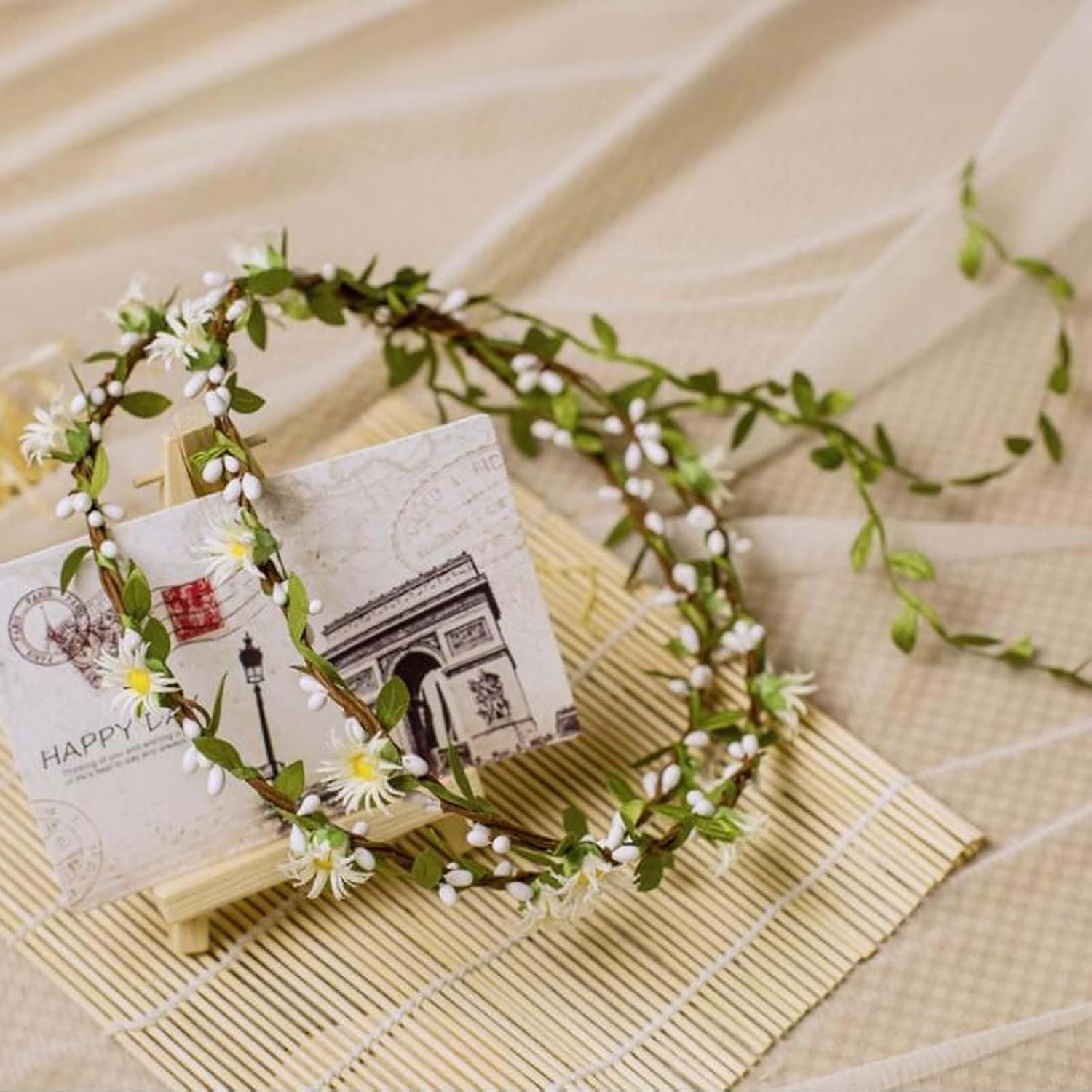 Hairbands Floral Garland for Women Wedding, Bridal Hair Accessories with Flower Wreath, Perfect Headpiece for Bridesmaids and Weddings, Flowers Wreath Flower Crown Headband image number 5