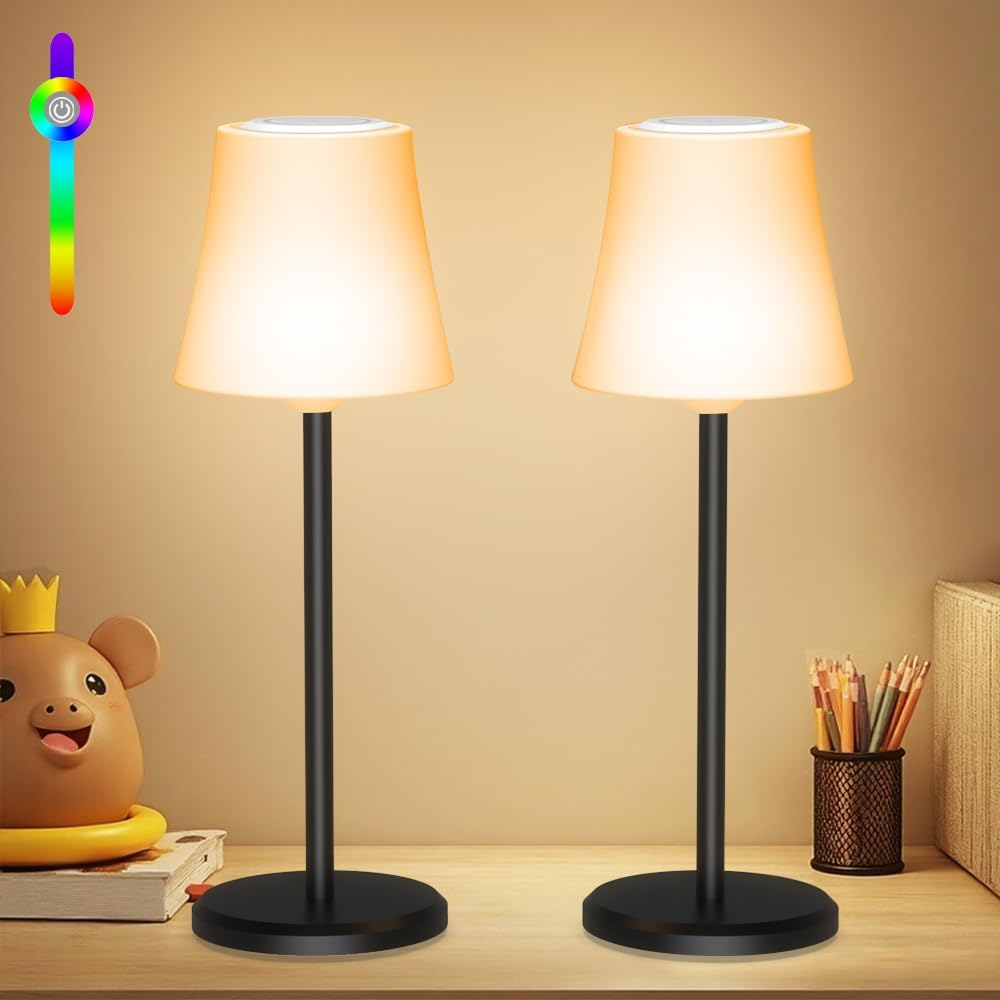 Ainostone LED Table Lamp Wireless Pack of 2 Battery Table Lamp Touch with 3 Colour Temperatures + RGB Continuously Dimmable USB-C Rechargeable IP54 Waterproof for Bedroom Dining Room Outdoor Camping image number 6