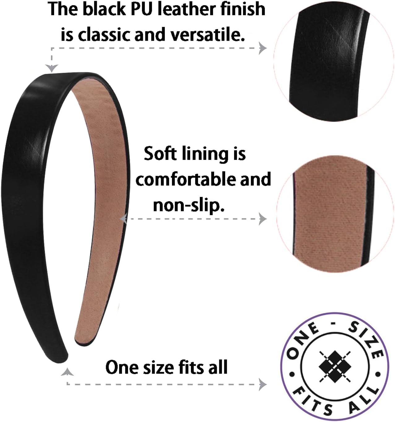 Stylish 1-Inch PU Leather Headband - Wide Padded Headband for Fashion & Comfort | Cute Holiday Hair Accessory | DIY Craft Idea | Elegant Black Design | Versatile Hairstyle Companion image number 1