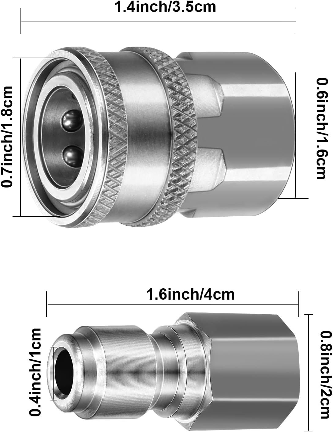 2 Sets Hotop NPT 3/8 Inch Stainless Steel Male and Female Quick Connector Kit Pressure Washer Adapters (Internal Thread)
