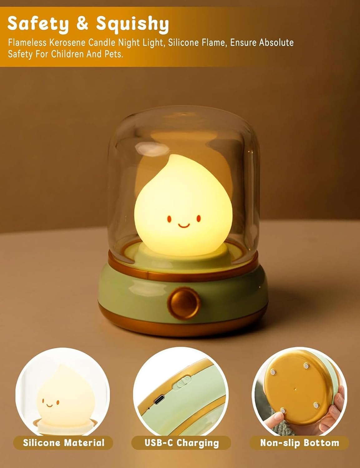 Youker Night Light Kids for Kids Kerosene Lamp with Timer & Candlelight Mode, Dimmable LED Night Light USB Rechargeable Bedroom Night Lamp for Baby Children image number 3