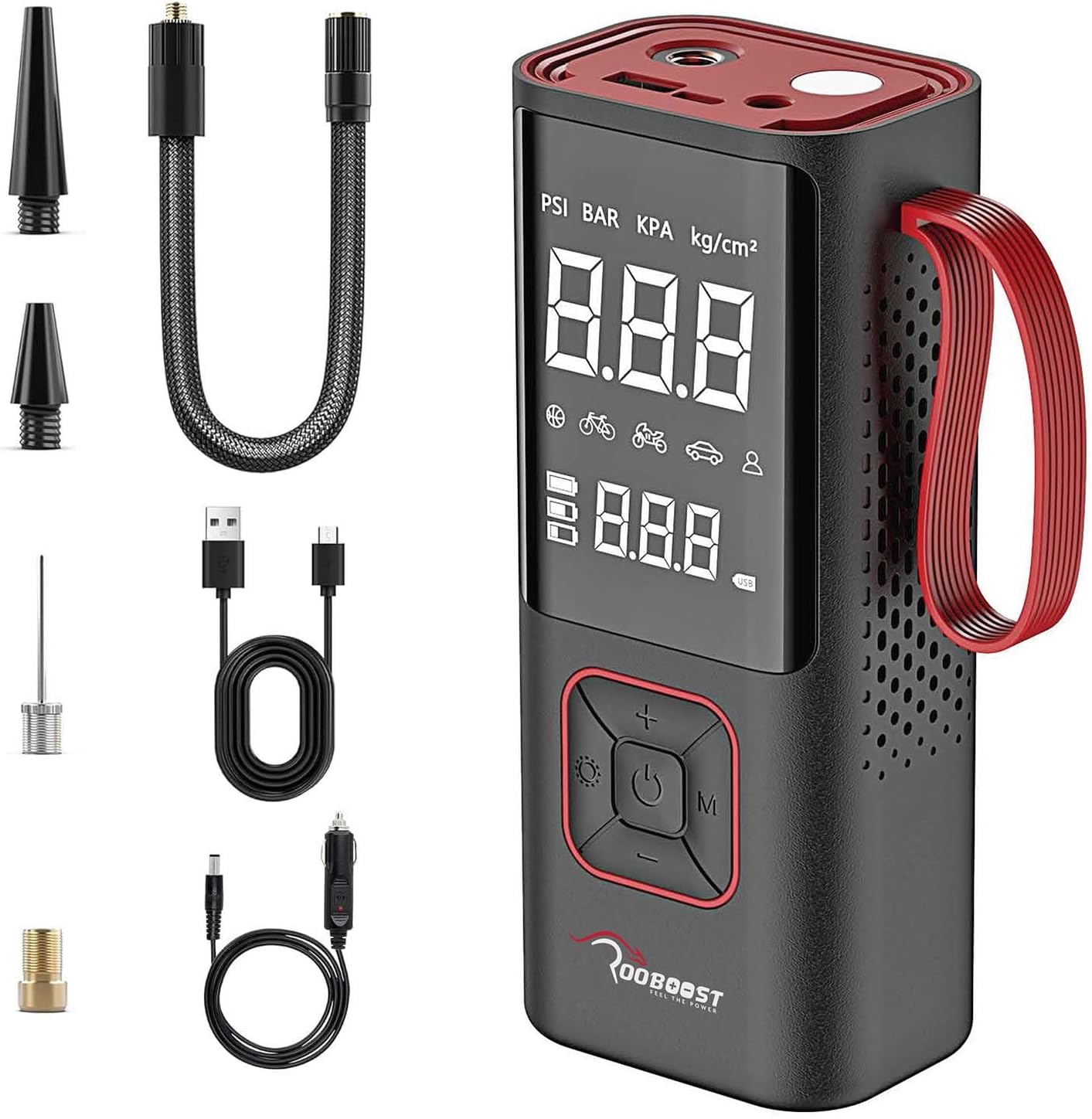 ROOBOOST Tyre Inflator, 6000Mah Cordless Air Compressor, 150PSI Pressure Digital Gauge, Car/Bike/Ball/Air Pump, USB Type-C Charger, Emergency Light. RB-TL80 Cordless Tyre Inflator & Power Bank image number 1