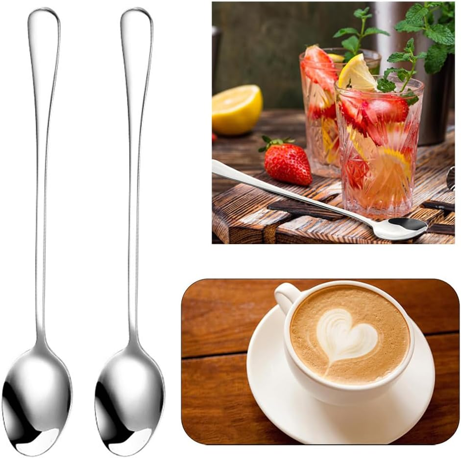 Coffee Spoons, Stirring Spoons, Tea Spoons Long Handle，Ice Cream Spoon, Stainless Steel Cocktail Stirring Spoonsfor Iced Coffee Iced Tea Milk Shake Ice Cream Sundeas Cool Drinking 6 Pack 7.5 Inches image number 1