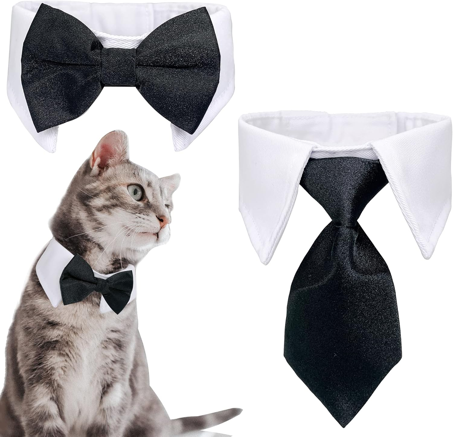 Casidoxi Dog Cat Tuxedo Collar, Cat Wedding Bowtie, Bow Tie Tux Costume Birthday Easter Valentines Dog Bowtie Cat Collar for Dog Cat Puppy image number 3