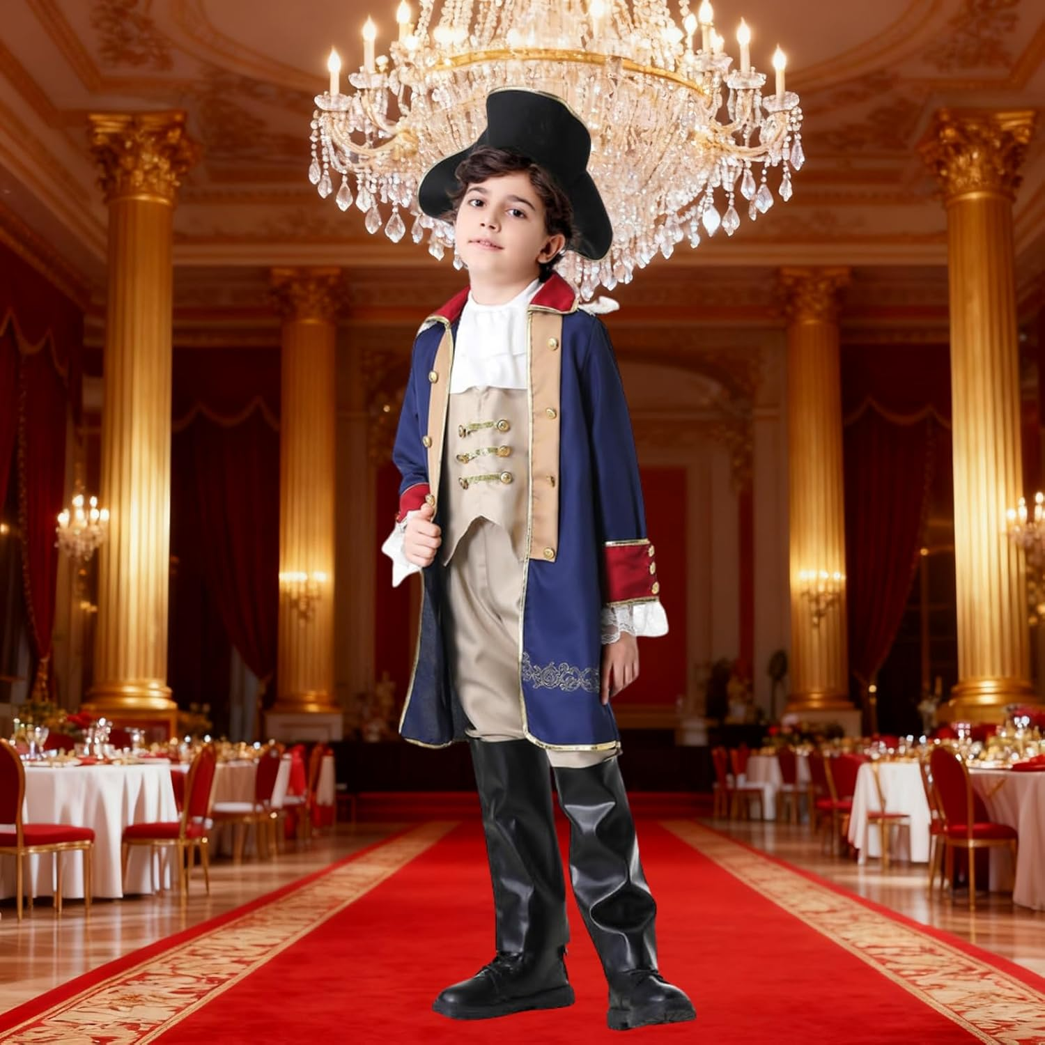 Yolsun George Washington Costume for Boys, Boys Founding Father Costume, Colonial Dress up Set for Children image number 4