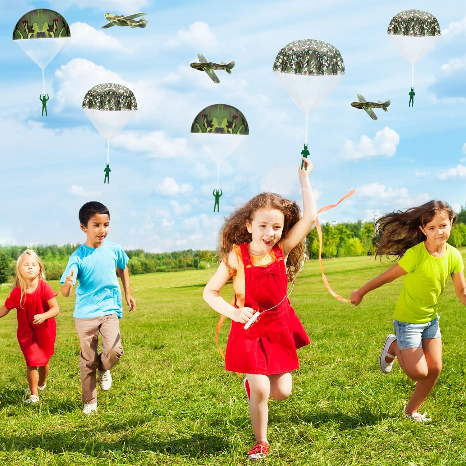 Jerify 20 PCS Parachute Toys and Camouflage Foam Airplanes Set, Parachute Army Men Toys Army Hand Throw and Foam Glider for Boys Outdoor Party Favors (Classic Style) image number 1