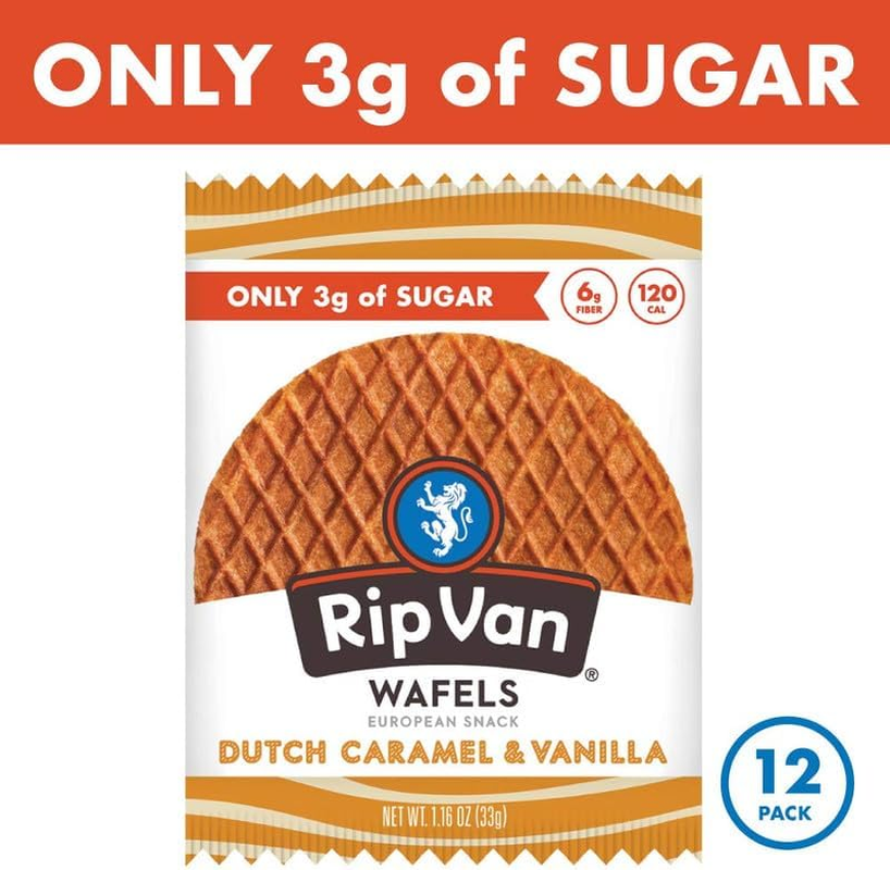 Rip Van Wafels Dutch Caramel & Vanilla Stroopwafels - Healthy Snacks - Non GMO Snack - Keto Friendly - Office Snacks - Low Sugar (3G) - Low Calorie Snack - 12 Count (Packaging May Vary) image number 5