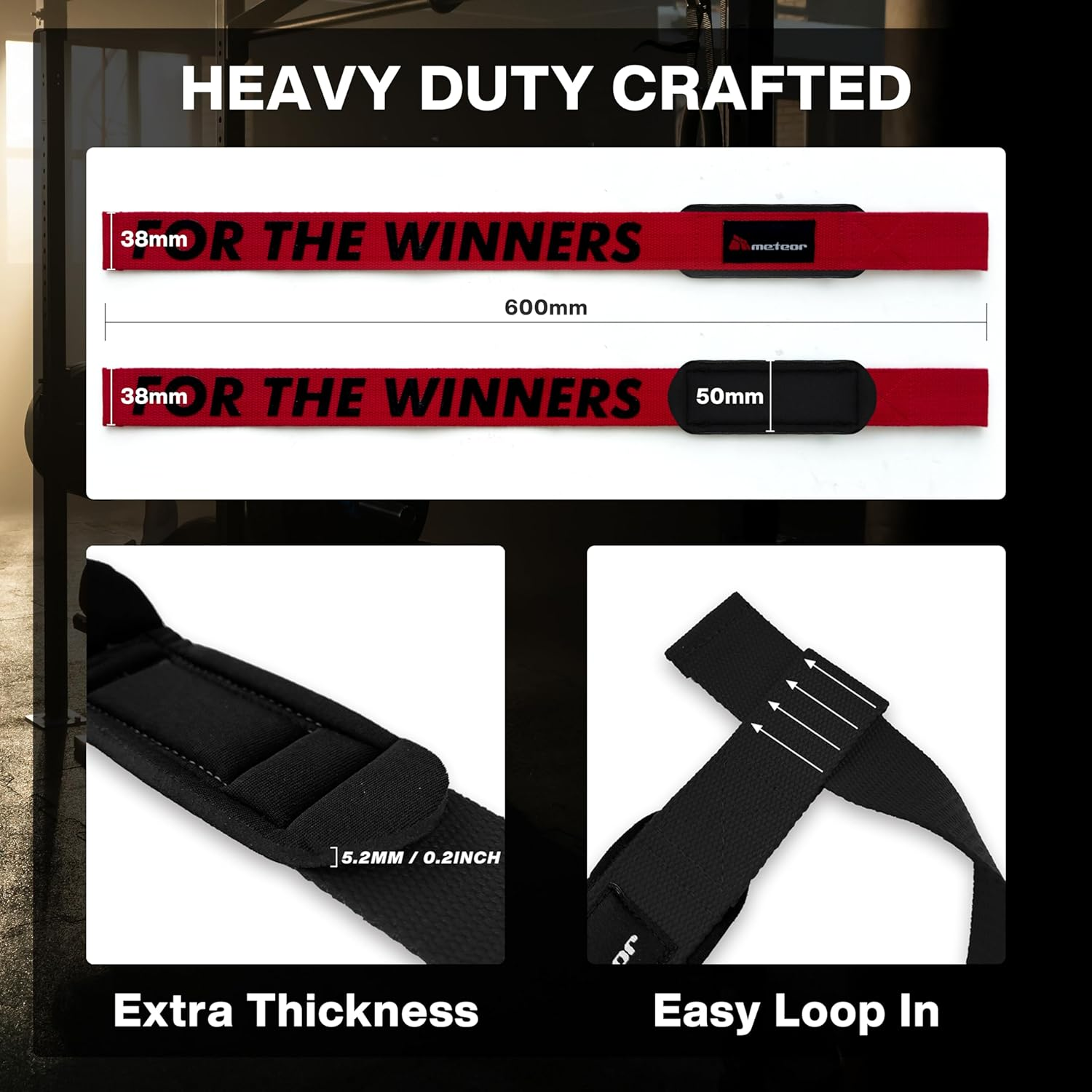 METEOR Advanced Weightlifting Straps with Silicone Grip (Pair), 60Cm Padded Wrist Straps, Lifting Straps for Deadlifts, Powerlifting, and Gym Workouts - Green-1 Pair image number 6