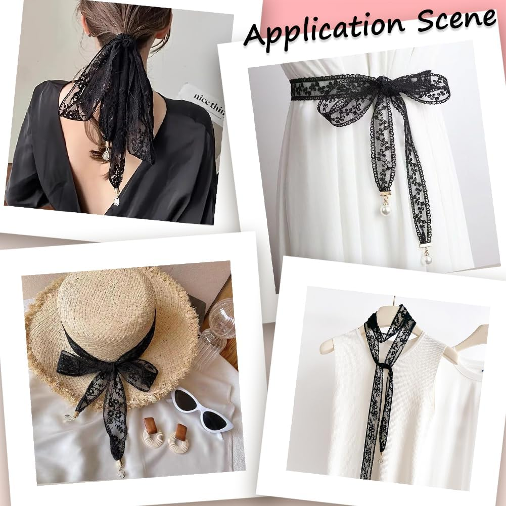 CABODYALS Black Lace Headbands French Floral Pattern Cute Soft Elegant Head Wrap Lace Hair Bands Thin Hair Band Made of Cotton and Polyester Headscarf for Women Evening Dresses Bridal Dress