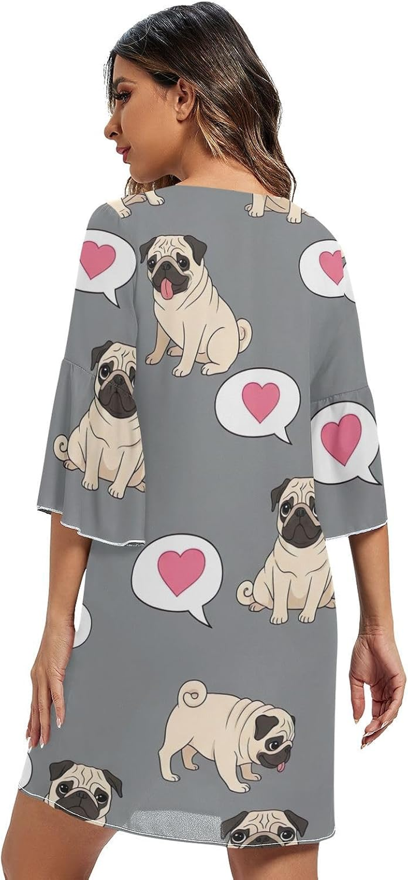 Cute Pugs Heart Gray Chiffon V Neck Dress Printed Line Maternity Dress image number 5