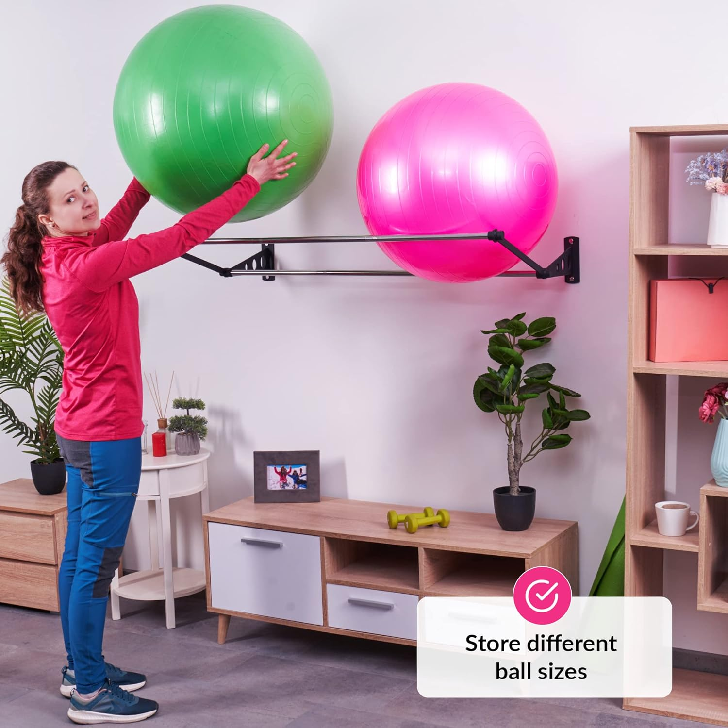 Exercise Ball Holder | Organize Your Space | Wall Mounted Ball Rack | Yoga Ball Holder | Exercise Ball Wall Mount | Fitness Ball Rack | Therapy & Stability Ball Rack | for Gyms, Studios, Home Gyms image number 1