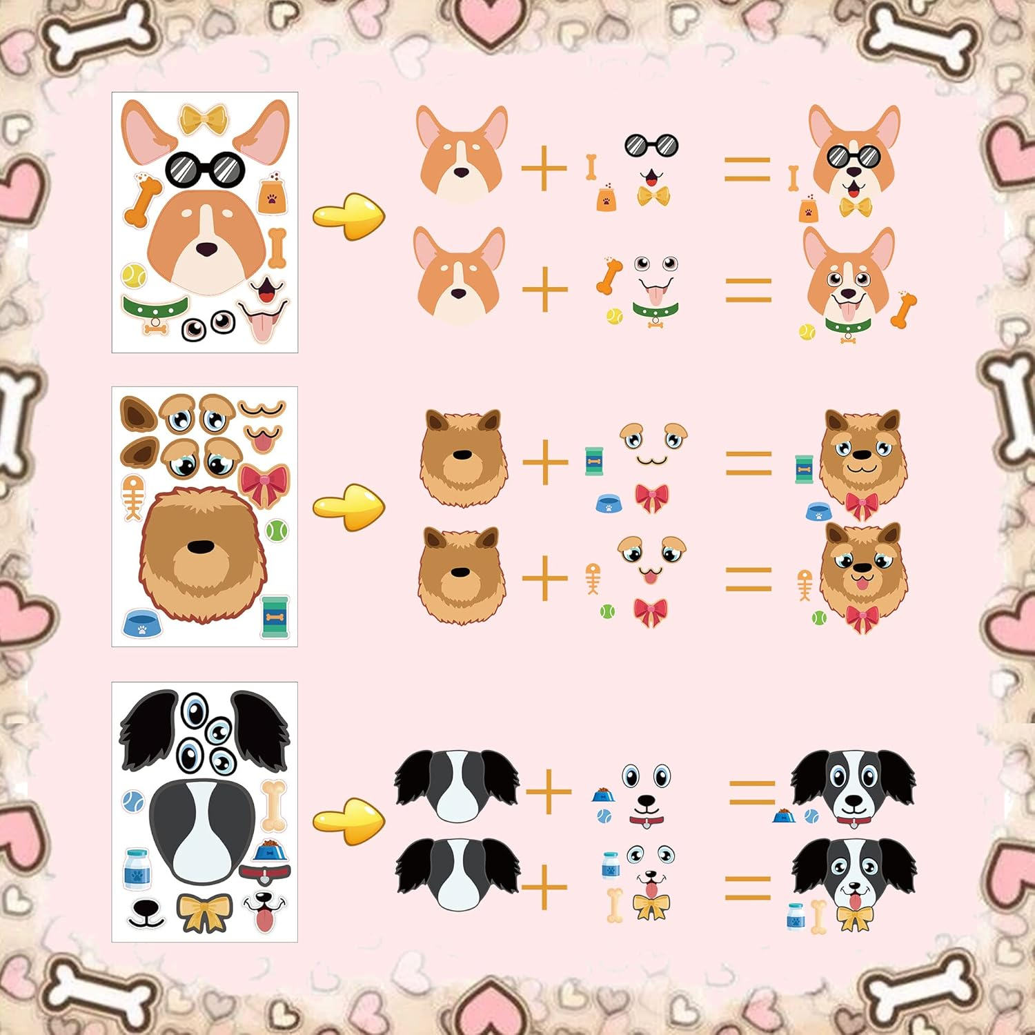 24 Sheets Dog Make a Face Stickers, Cute Animal Party Games Decal Mix and Match Sticker, Make Your Own Dog Stickers DIY Crafts for Birthday Activities Party Supplies Classroom Rewards Gifts image number 3