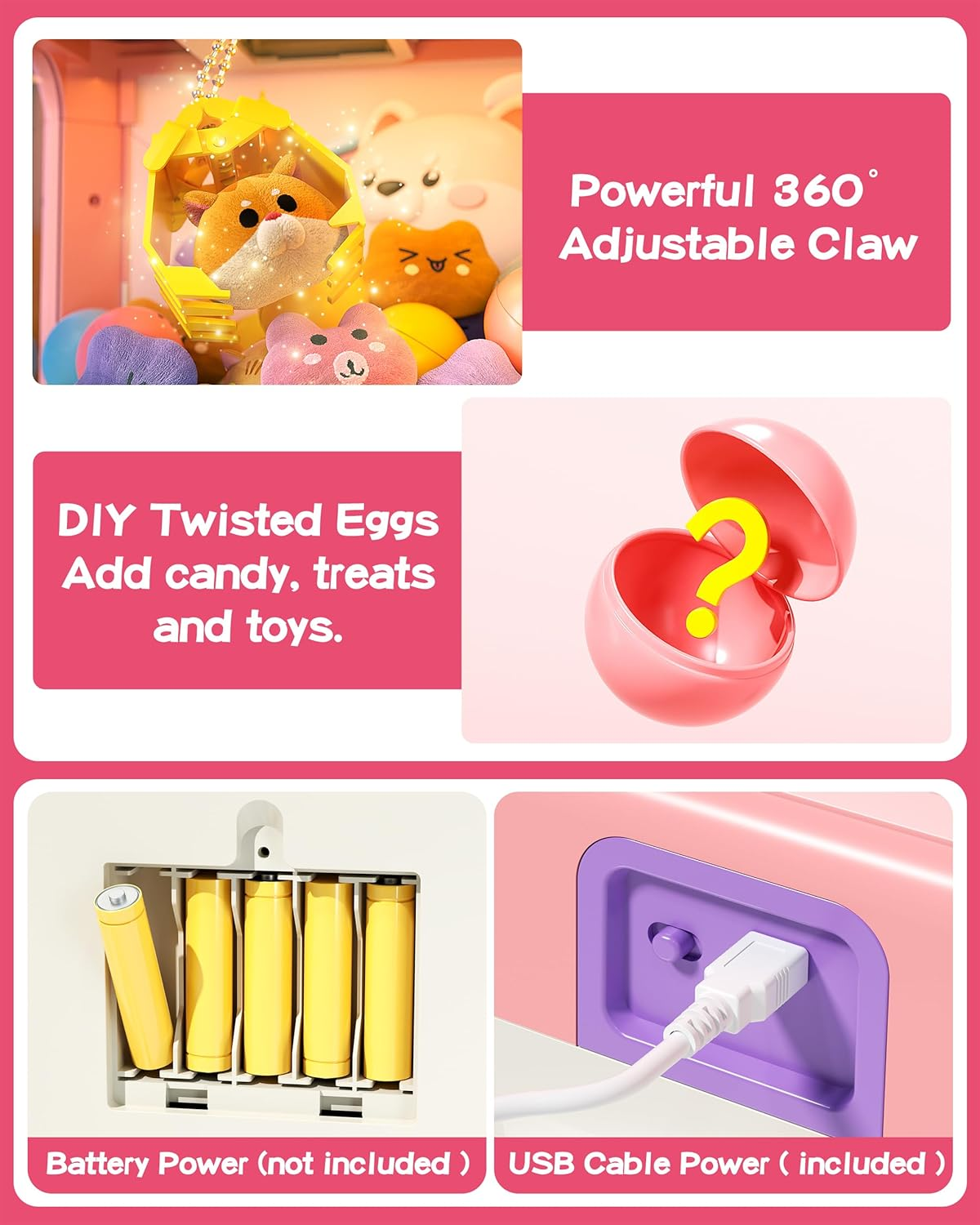 Jovow Claw Machine for Kids, Mini Vending Machine with Music, Prize Dispenser Toys for Girls and Boys, Electronic Claw Game Machine for Party Birthdays, Includes 45 Mini Toys (Large) image number 4