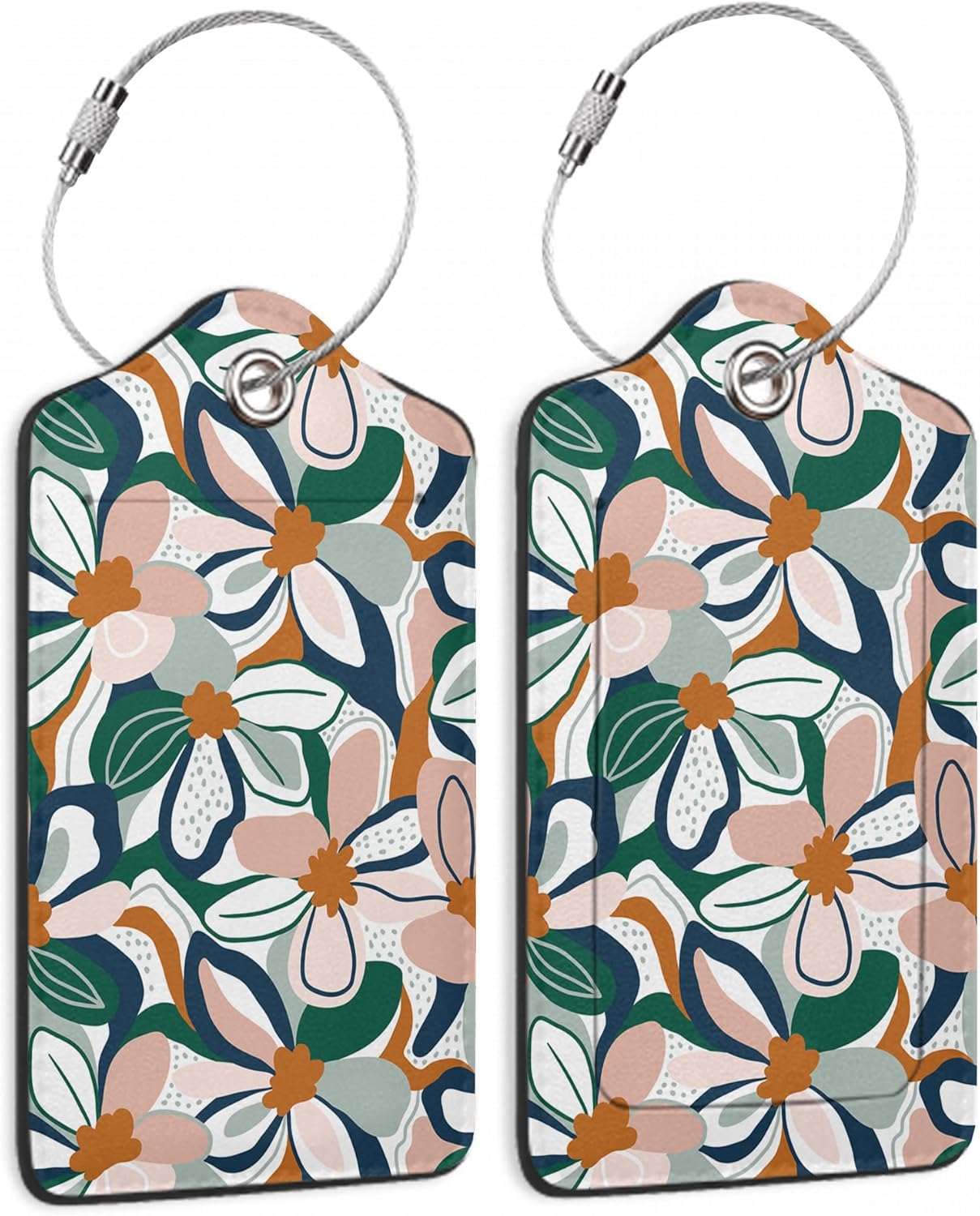 Travel Stamp Luggage Tags for Suitcase,2 Pack Retro Passport Carte Postale Luggage Tag Leather Privacy Cover ID Label with Stainless Steel Loop for Women Men Kids Girls