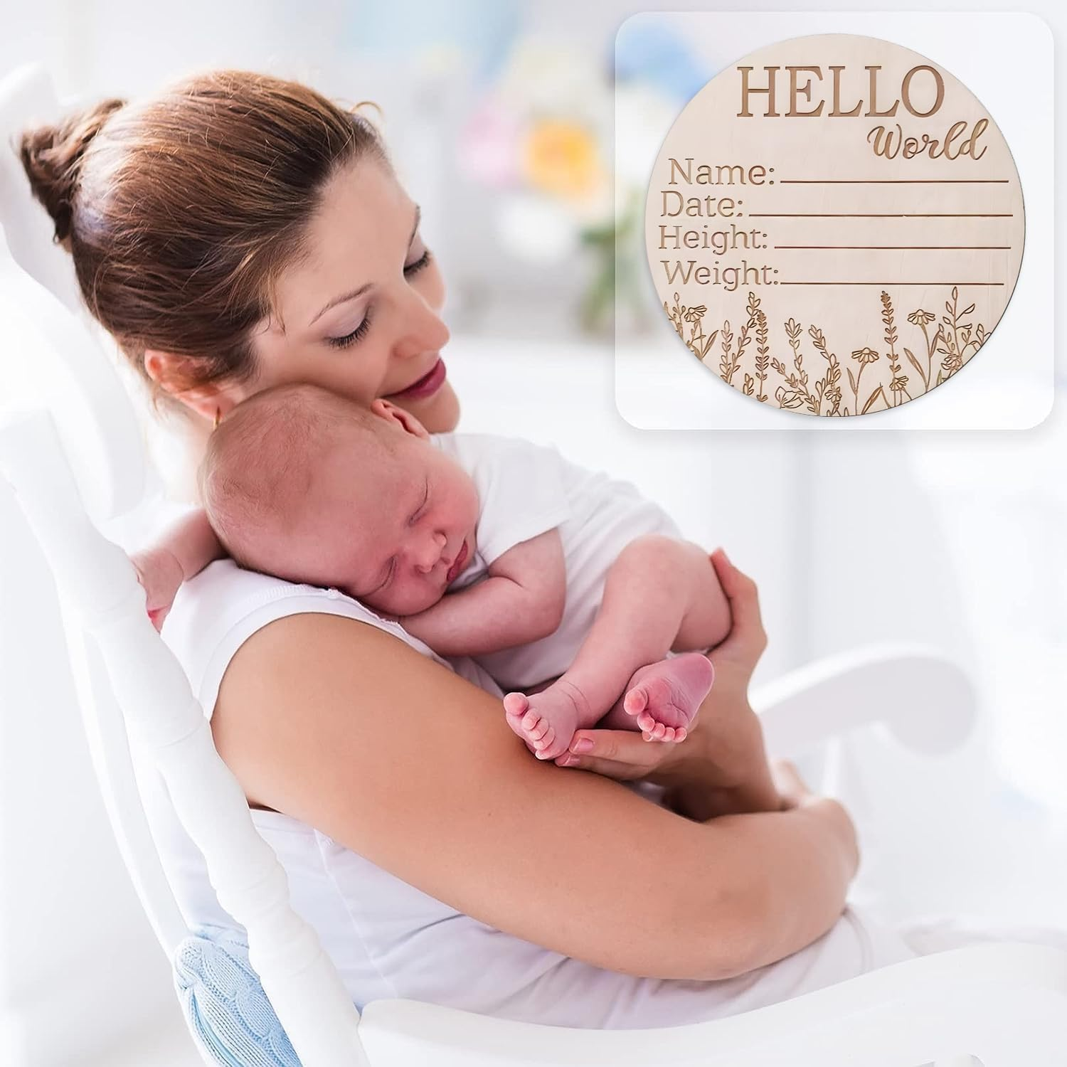 Handcrafted Baby Birth Announcement Sign，Monthly Milestone Cards in Light Birch Wood for 1St Year, Photo Prop and Nursery Gift image number 4