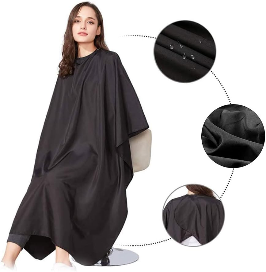 Haircut Hairdressing Capes, Barber Cape, Hairdressing Salon Capes, Hairdressing Cape Set, Adjustable Buckle Design for Haircut, Hairdressing, Shops and Beauty Salons, Family, Black, One Size image number 3