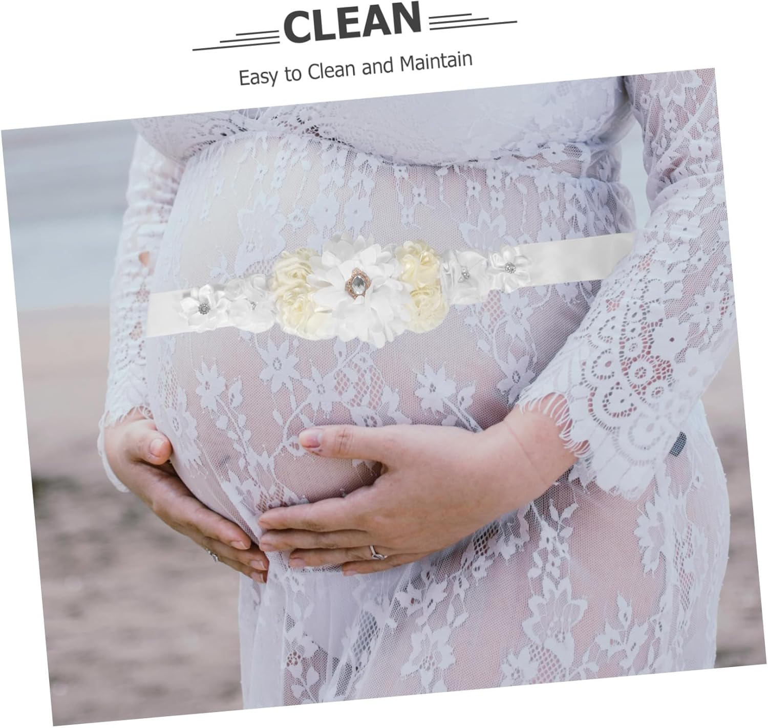 Adjustable Floral Satin Ribbon Belly Band for Pregnant Women Breathable Maternity Sash Belt for Shower Pregnancy Photoshoot Comfortable Skin-Friendly Fit image number 2