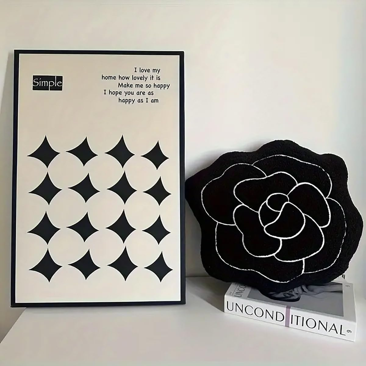 AIMALL Camellia Floral Knit Throw Pillow, 17.7" Casual Black & White Cushion, Decorative French Style Soft Accent for Home Decor - Black image number 4