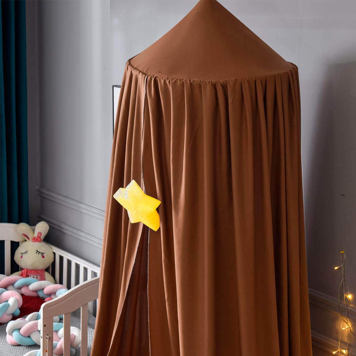Kids Bed Canopy, Princess round Dome Canopies for Girls & Adults Mosquito Net for Nursery Baby Crib Child Bed Cotton Hanging Bedding Drapes for Reading Nook Hideaway Castle Game Play Room Decor - Khaki image number 4