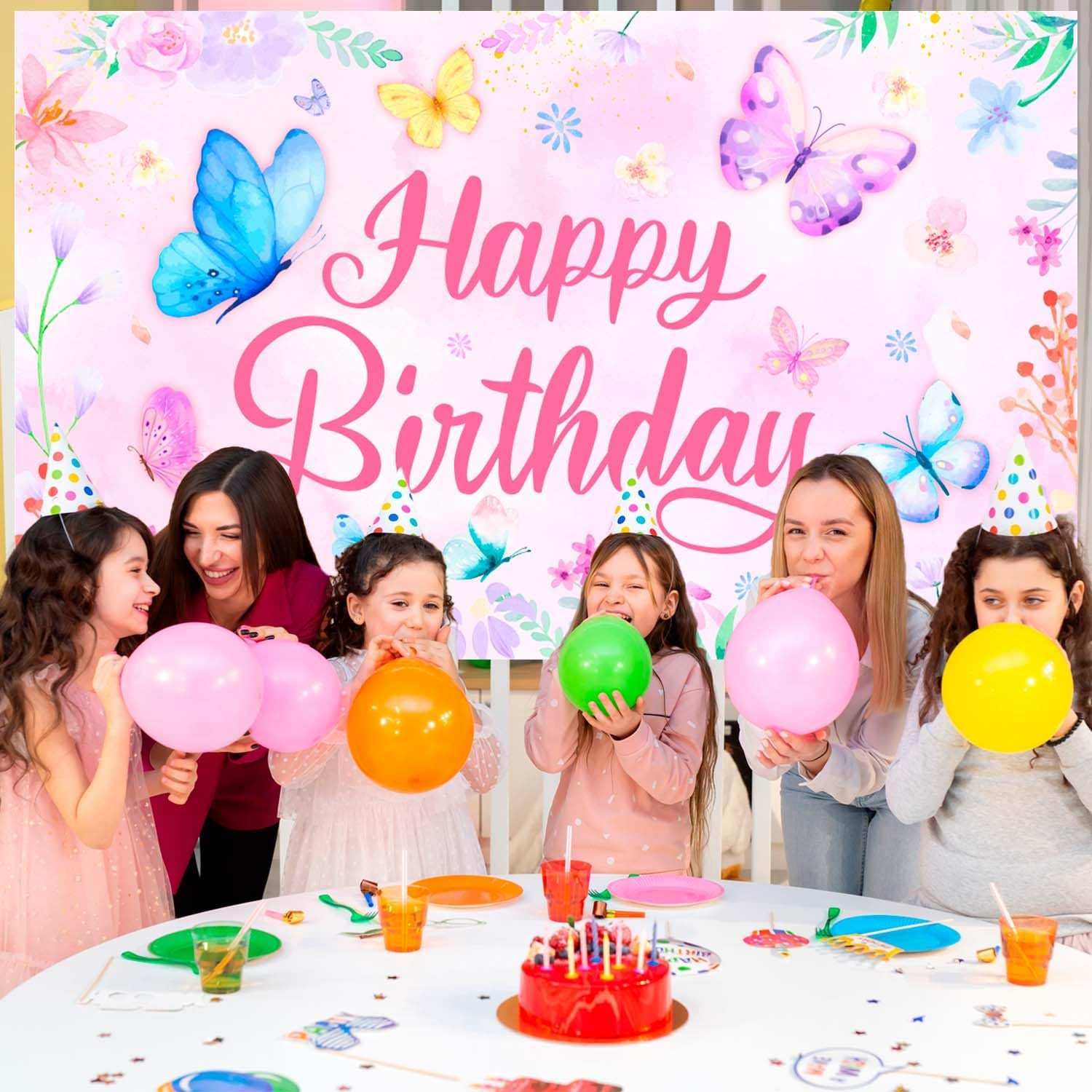 Butterfly Party Backgroundp, 110 X 180Cm Butterfly Theme Backdrop/Birthday Backdrop for Party Decoration Supplies image number 2