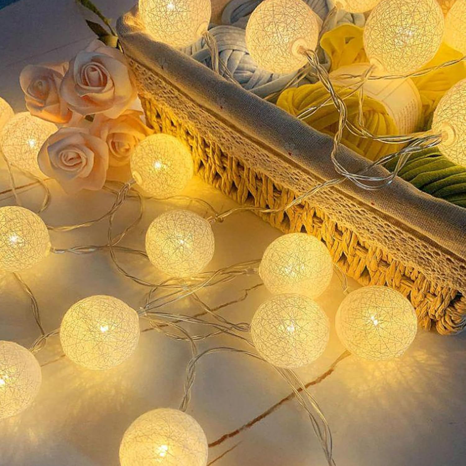 LED Fairy Lights Cotton Balls, 1.5 M 10 LED Balls Fairy Lights, Battery Operated, Cotton Ball Fairy Lights for Christmas, Wedding, Children'S Room, Party Decoration image number 4
