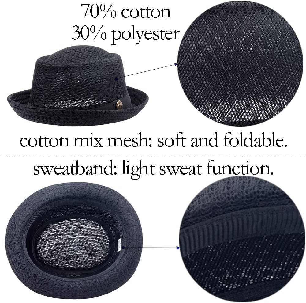 2/6 Pcs Women Ladies Mesh Pork Pie Straw Hat Summer 1920S Costume Party Cap Fedora Dad Bowler Flat Top Men image number 2